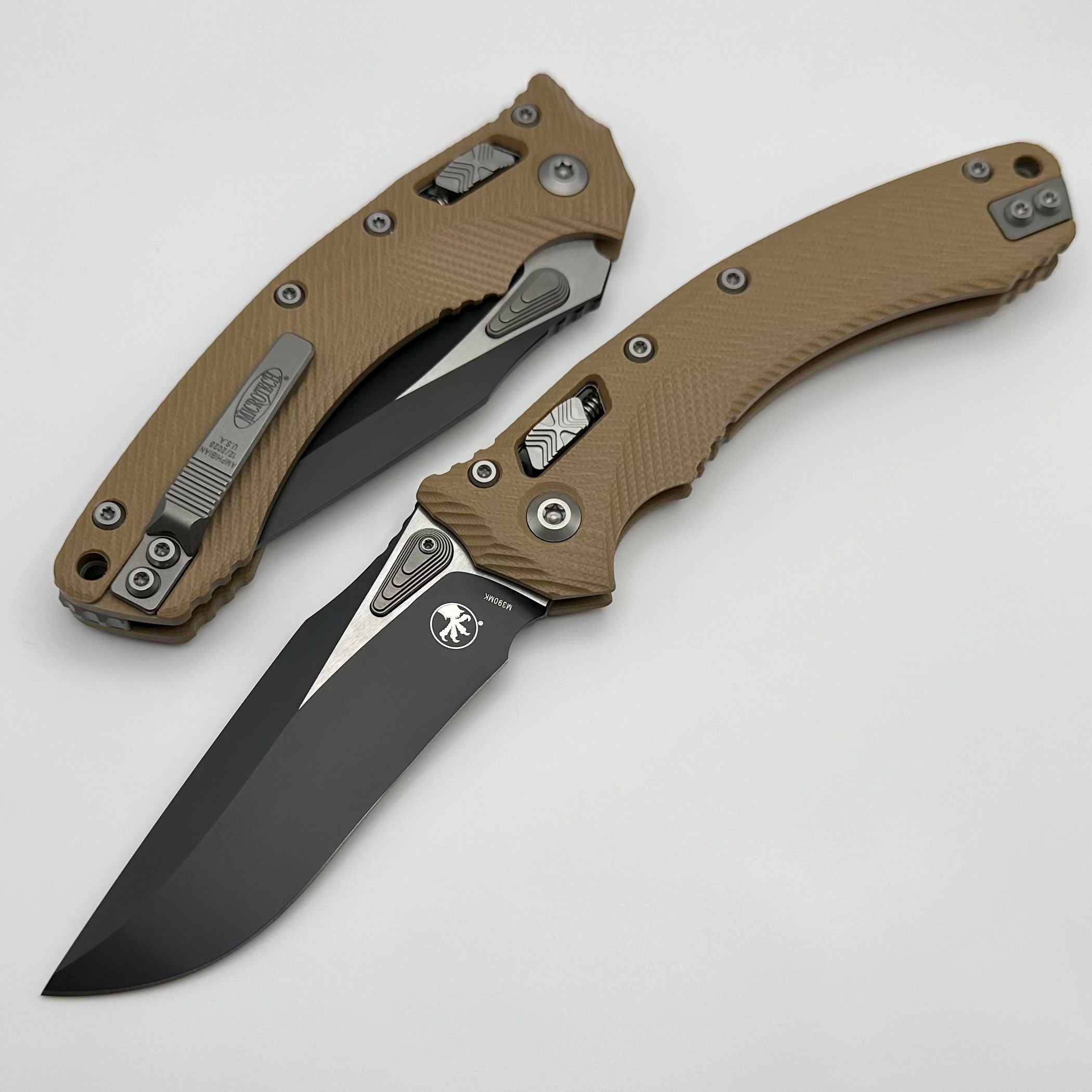 Microtech Amphibian RAM LOK Tan Fluted G-10 & Black M390MK 137RL-1FLGTTA