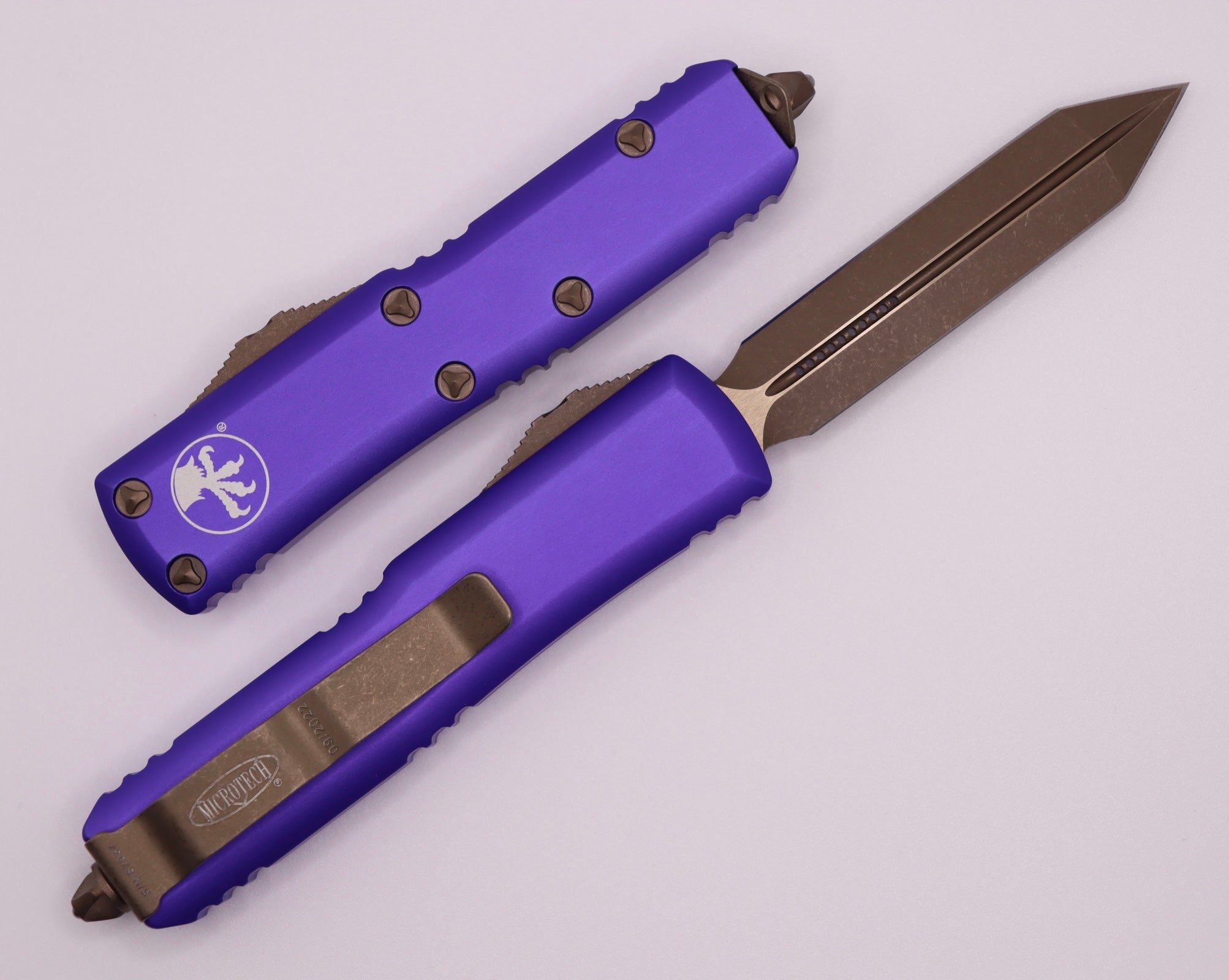 Microtech UTX-85 Spartan Apocalyptic Bronze Standard & Purple 230-13APPU