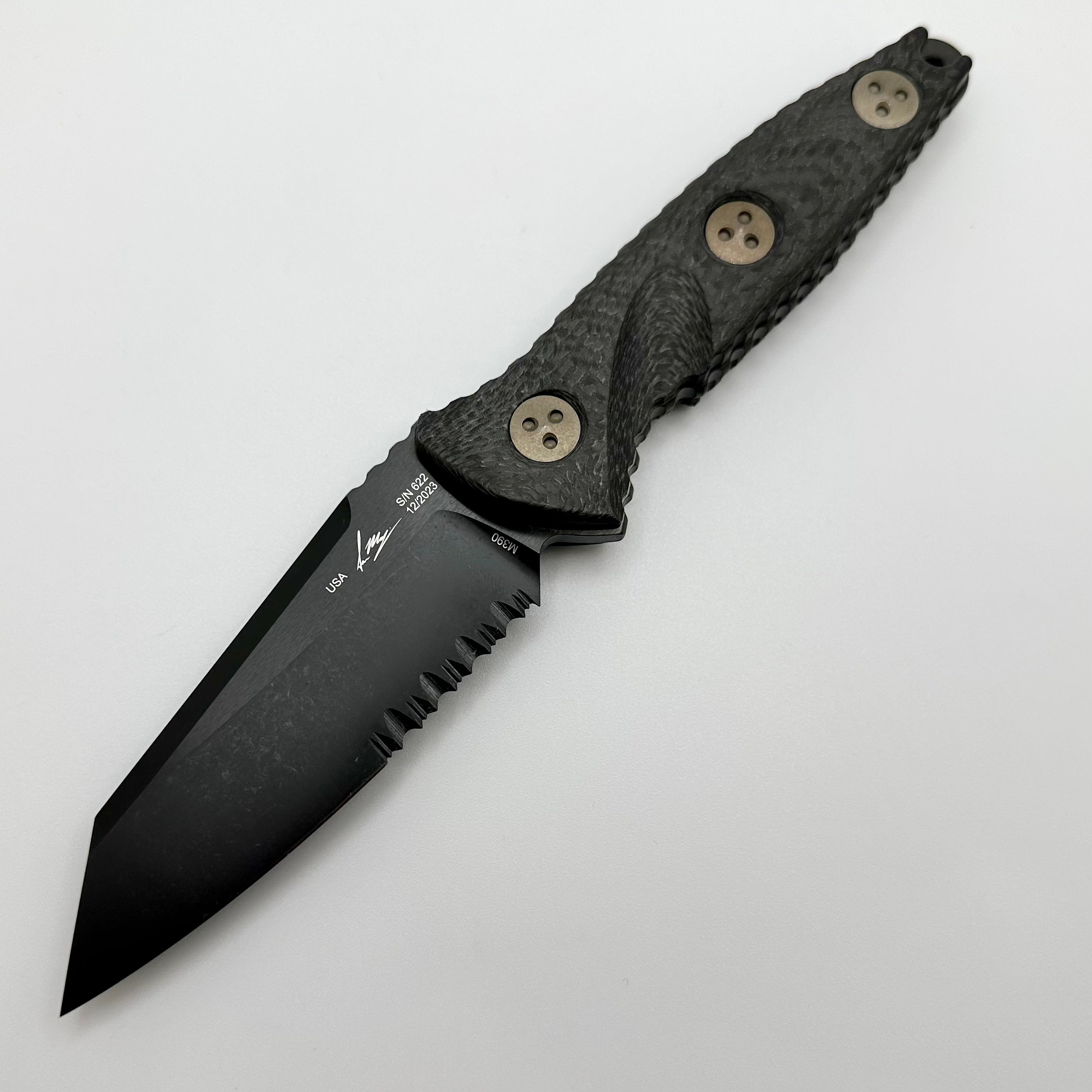 Microtech Socom Alpha Mini Warcom Partial Serrated DLC & Carbon Fiber 93M-2DLCCFS