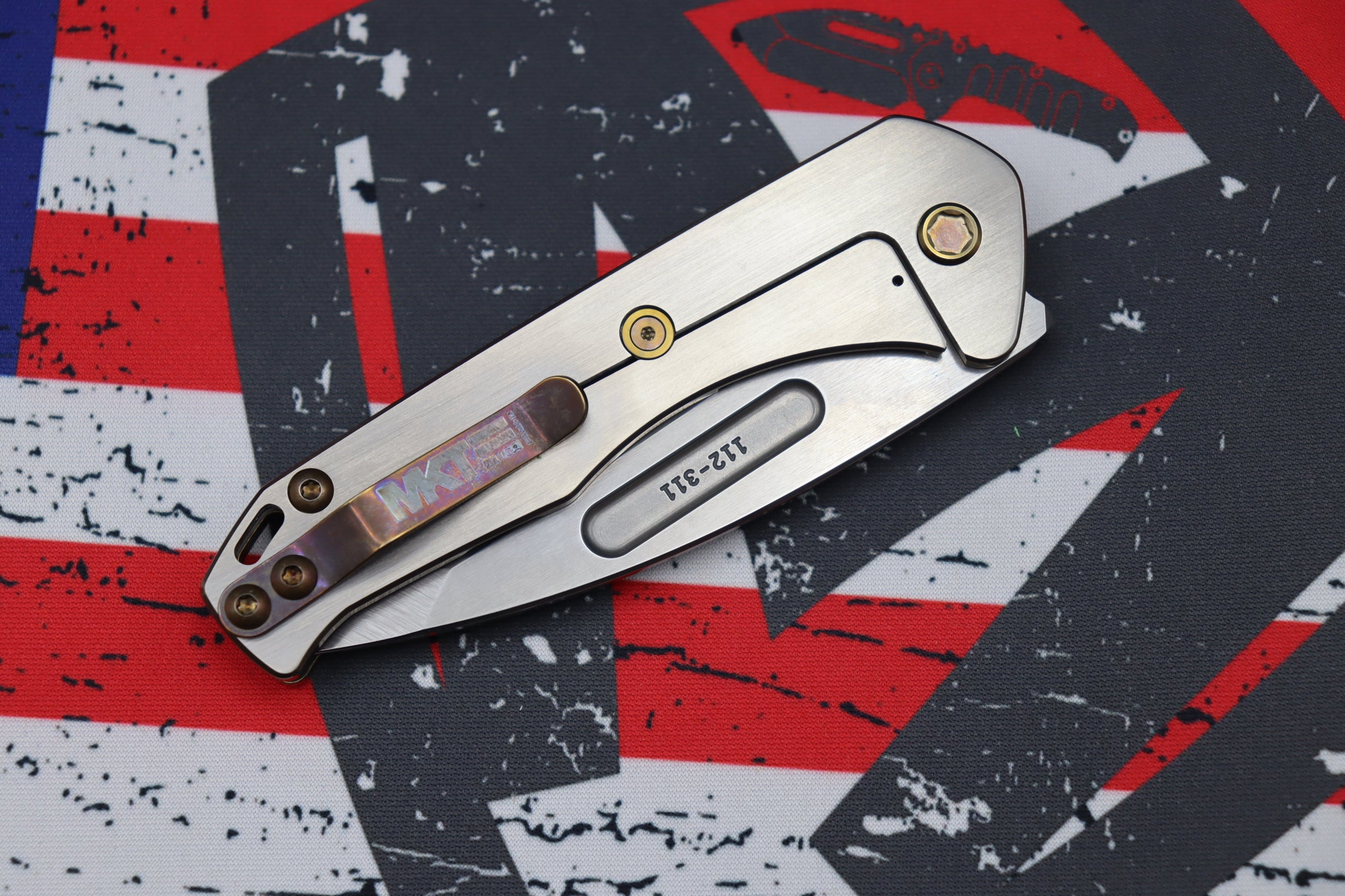 Medford Praetorian Slim S35VN Tumbled Tanto & Bronze w/ Faced/Silver Flats Handles & Bronze Hardware/Clip