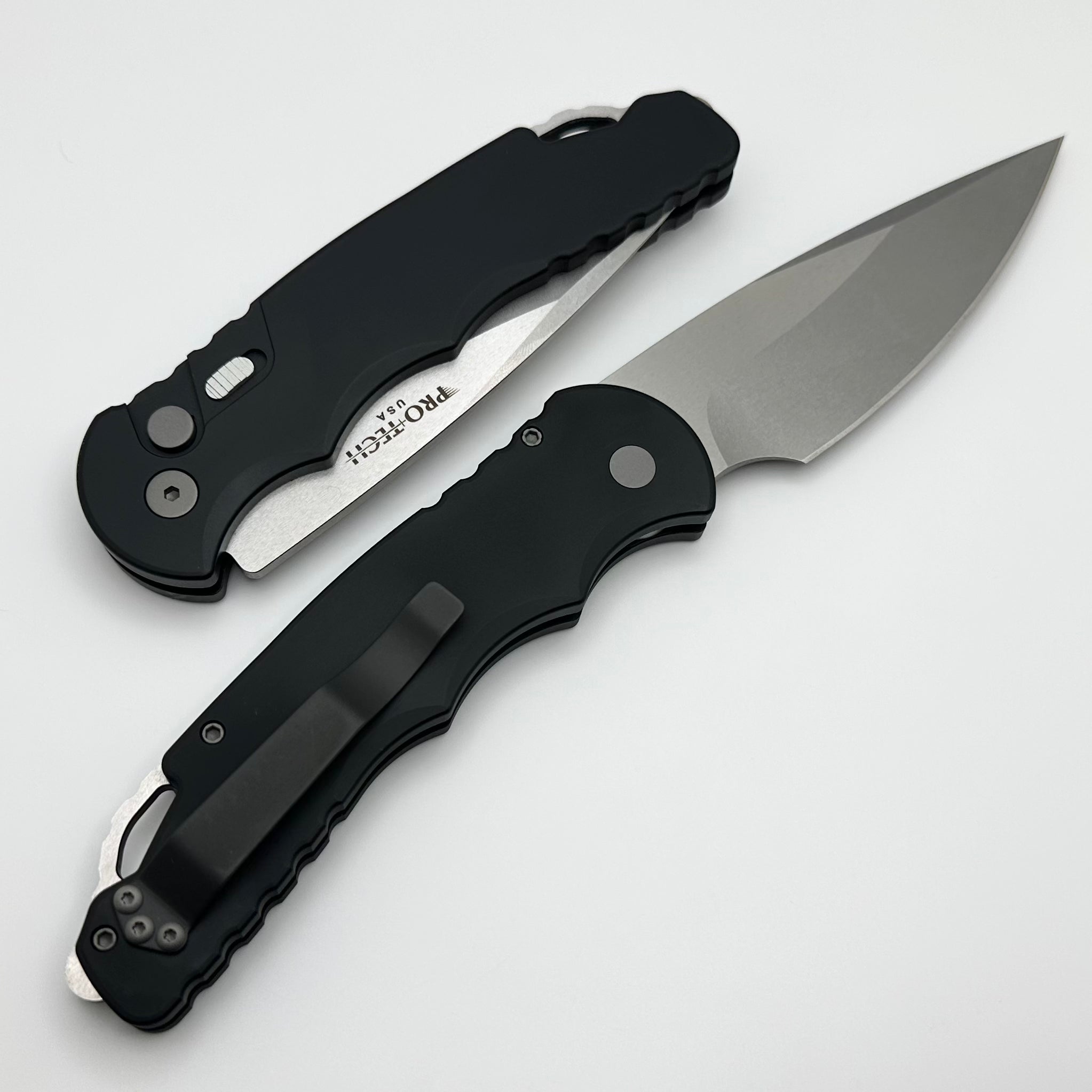 Pro-Tech TR-4 Auto Black Handle w/ Safety & Stonewash/Satin Blade TR-4.1