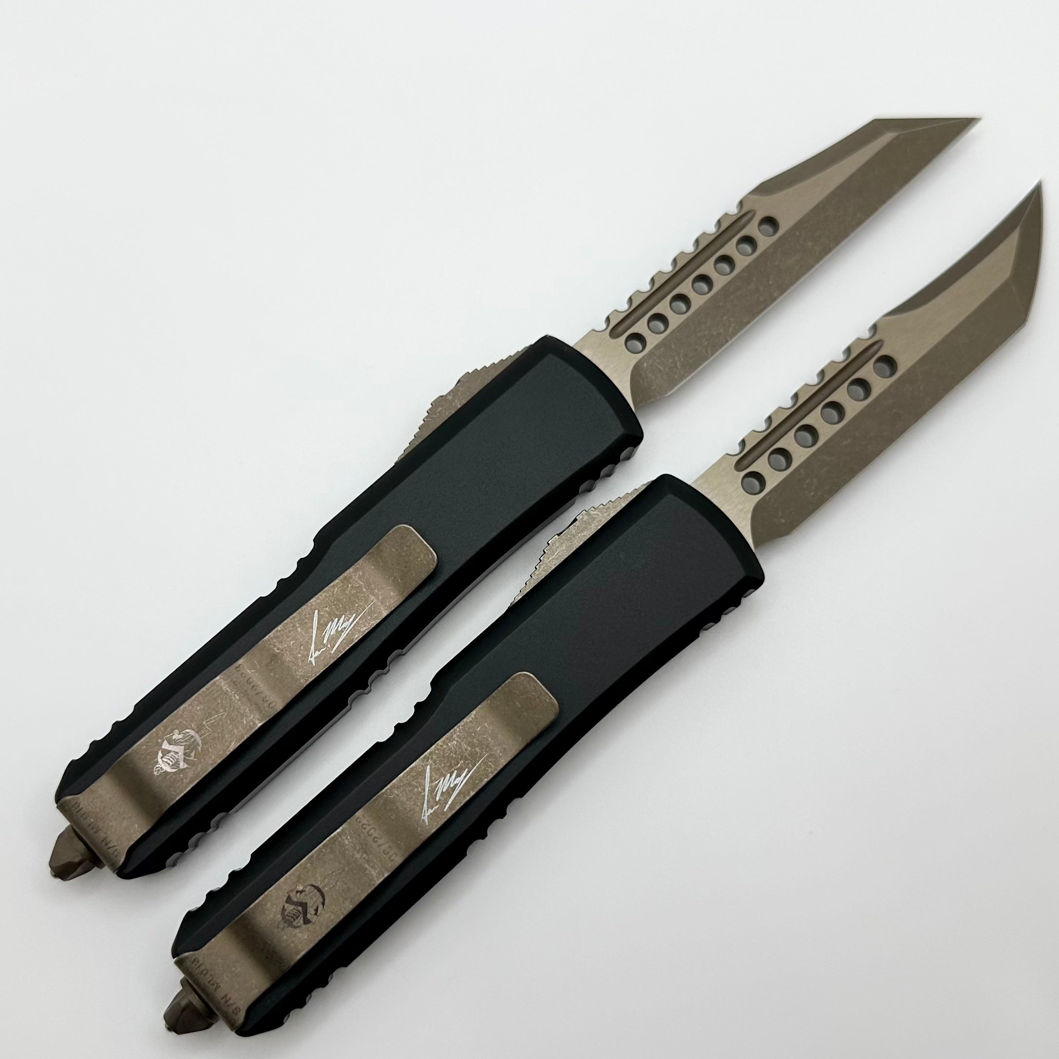 Microtech UTX-85 Molon Labe Hellhound & Warhound Set Signature Series Bronze Apocalyptic Standard 719-13SETMLS