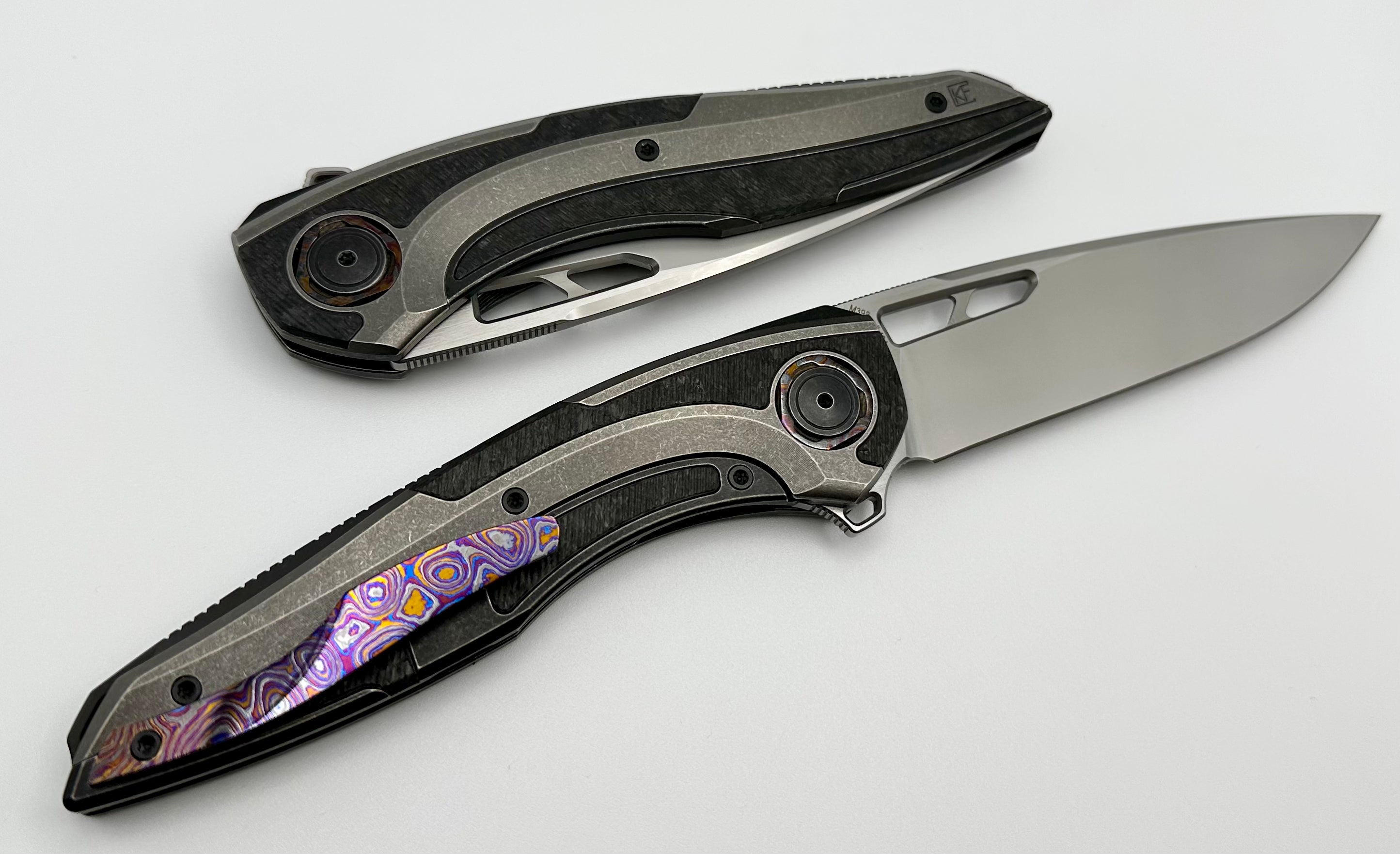 Custom Knife Factory Sukhoi-4 Titanium & Milled Carbon Fiber w/ ZircuTi Pivot Collars/Clip & M398