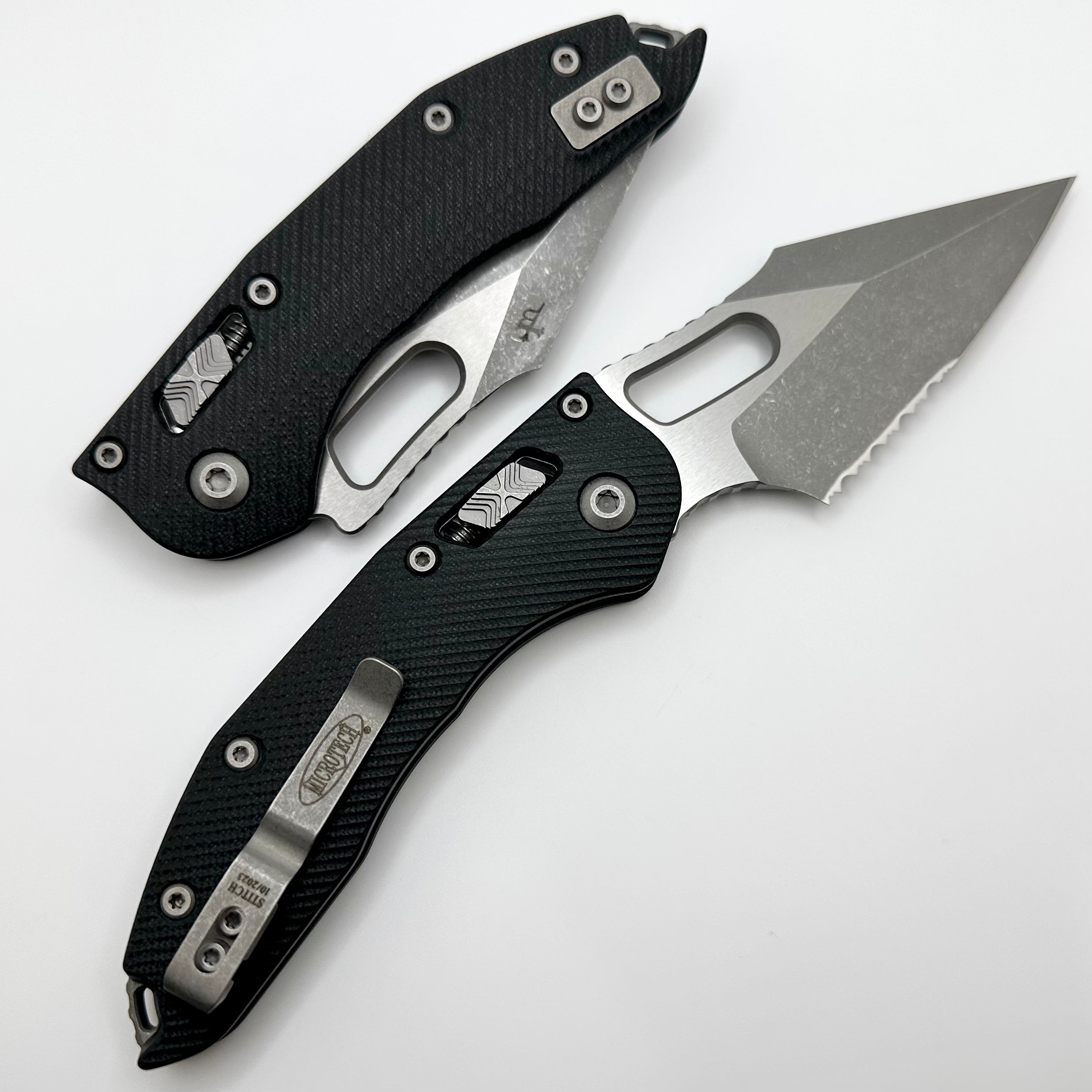 Microtech Knives Manual Stitch RAM LOK Fluted Black G-10 & Partial Serrated M390MK Apocalyptic Standard 169RL-11APFLGTBK