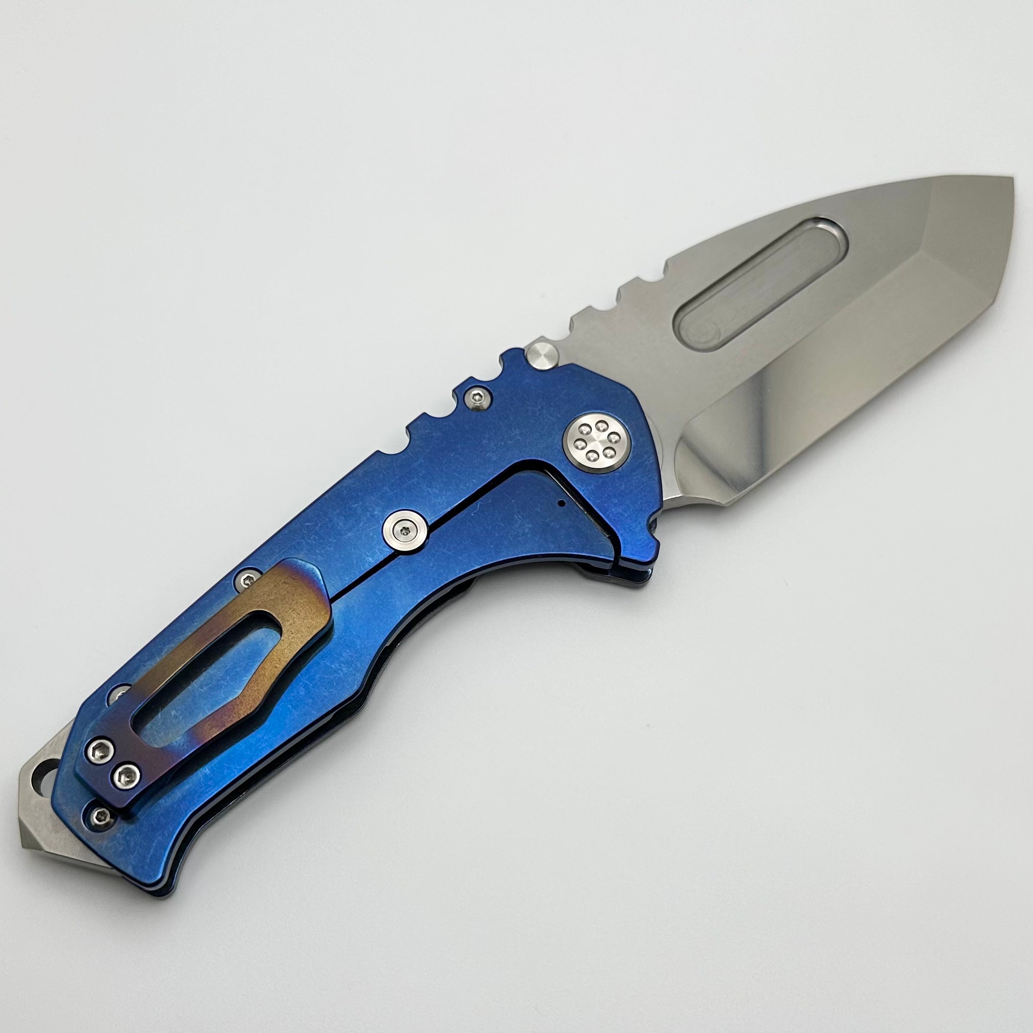 Medford Knife Praetorian T Flamed & Blue w/ 20CV Polished Tanto