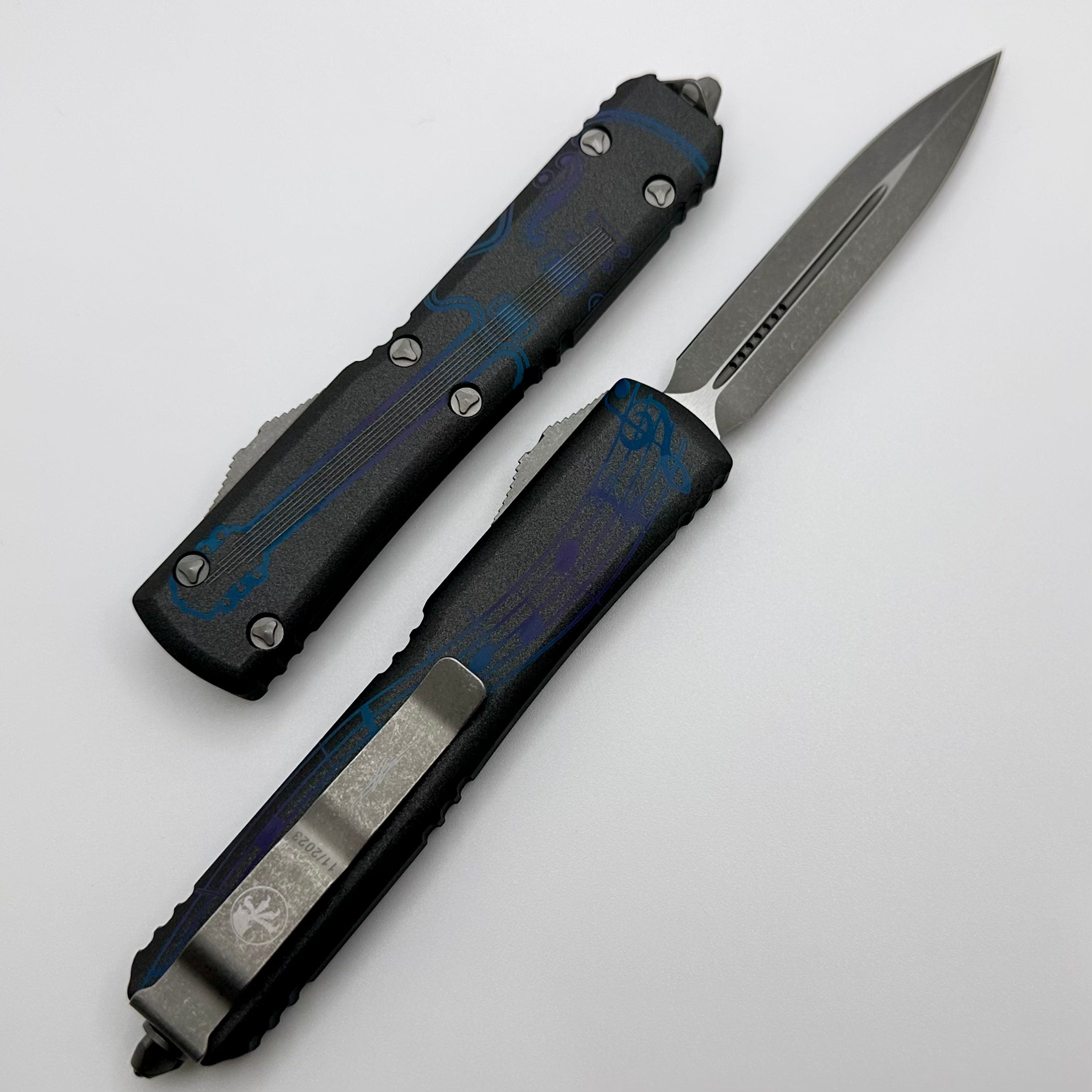 Microtech Ultratech NCKS 2023 Blue & Purple Double Edge Apocalyptic Standard 122-10APNCKS