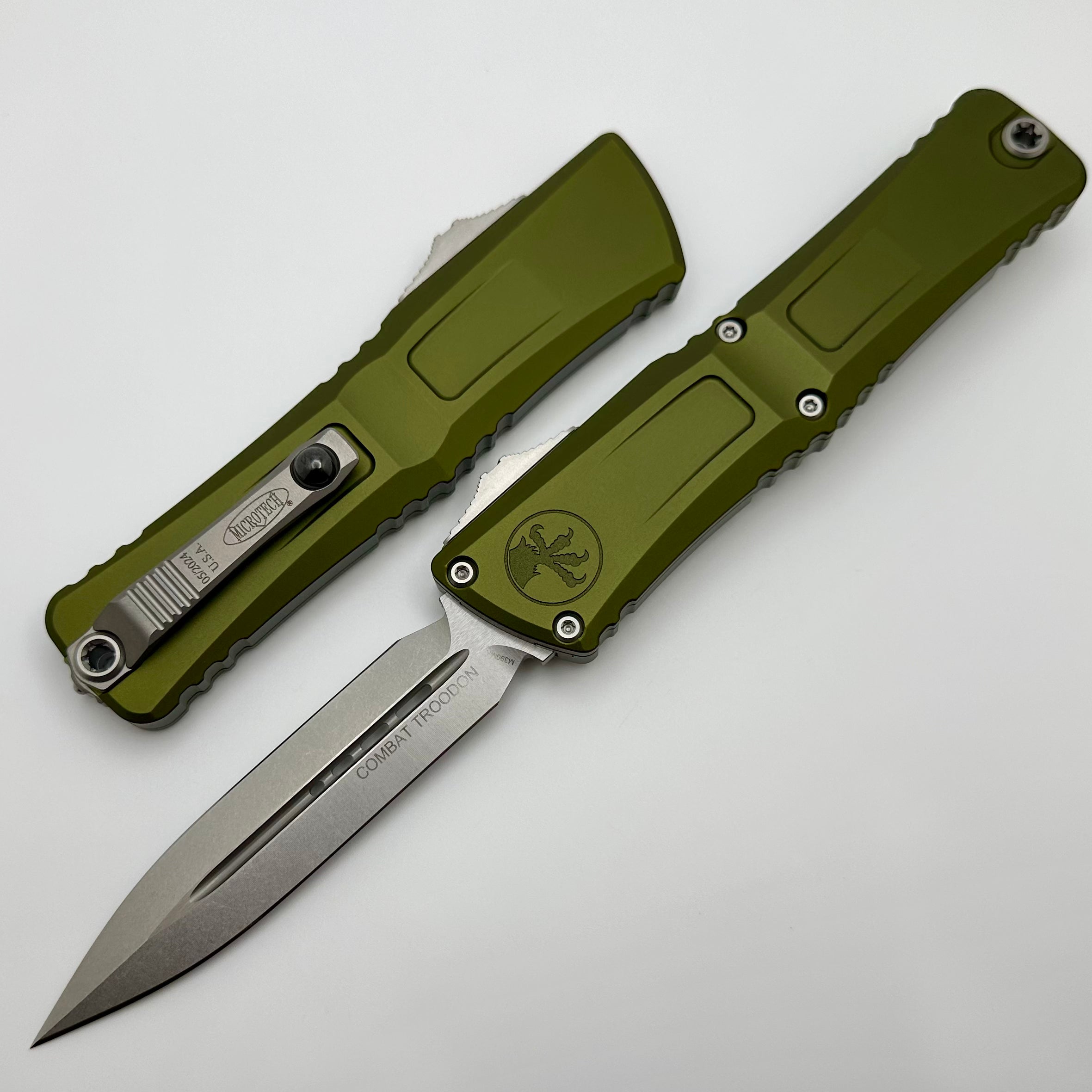 Microtech Knives Combat Troodon Gen III Stonewash Double Edge w/ OD Green Handle 1142-10OD