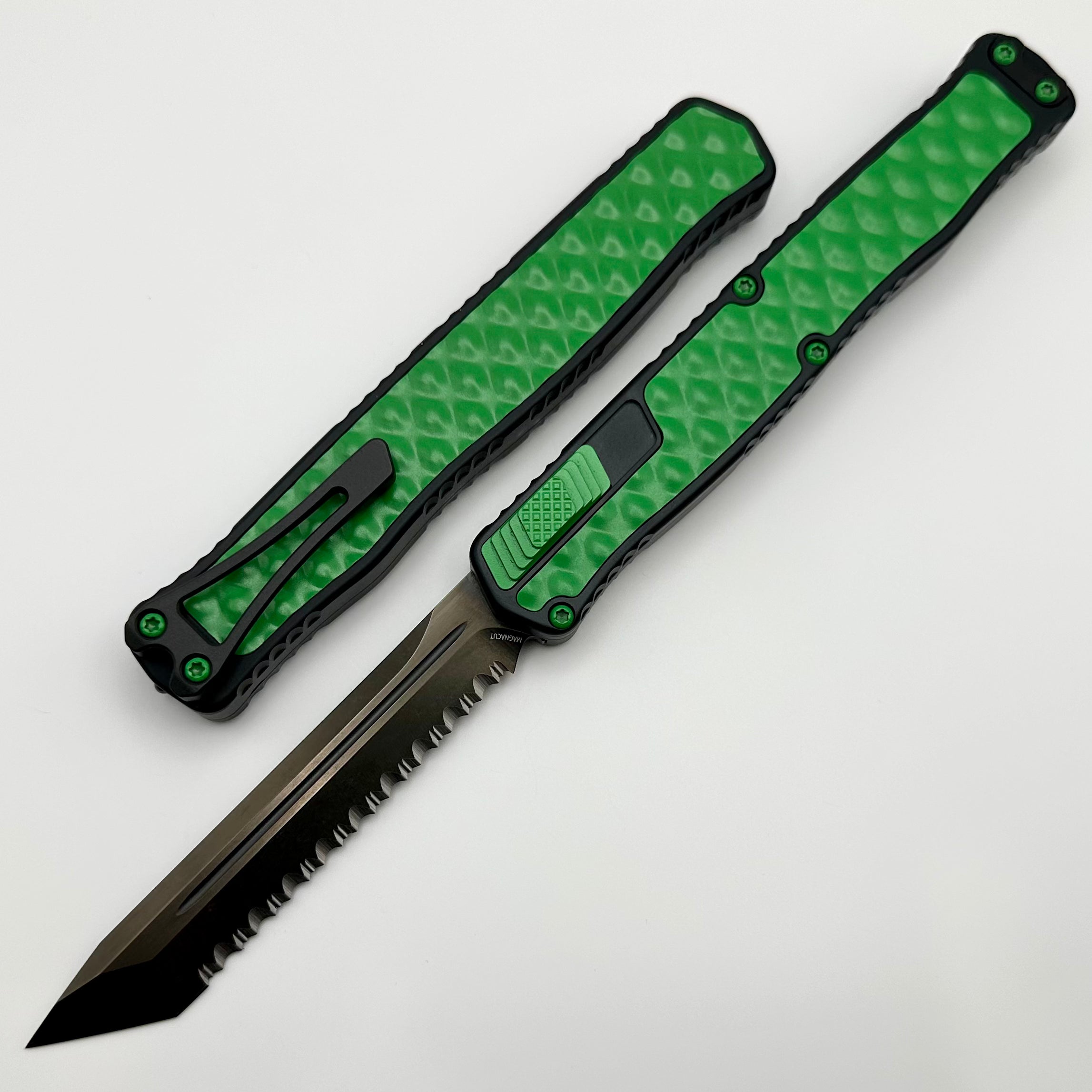 Heretic Knives Cleric II 2 Toxic Green Bubble Inlaid w/ DLC Tanto Full Serrated Magnacut H019-6C-TXHDW