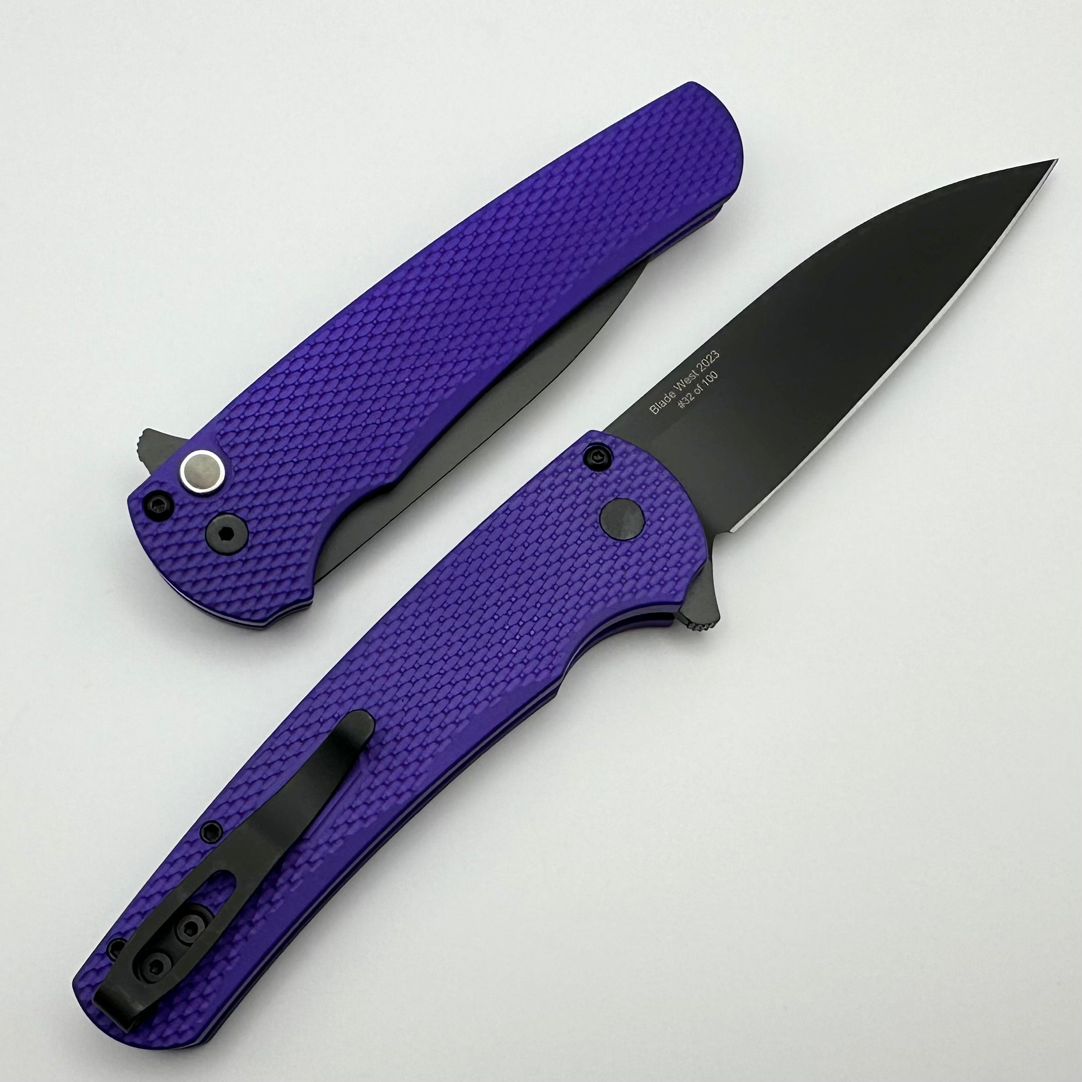 Pro-Tech Malibu 2023 Blade West Textured Purple Handle & DLC MagnaCut Blade ONE PER HOUSEHOLD