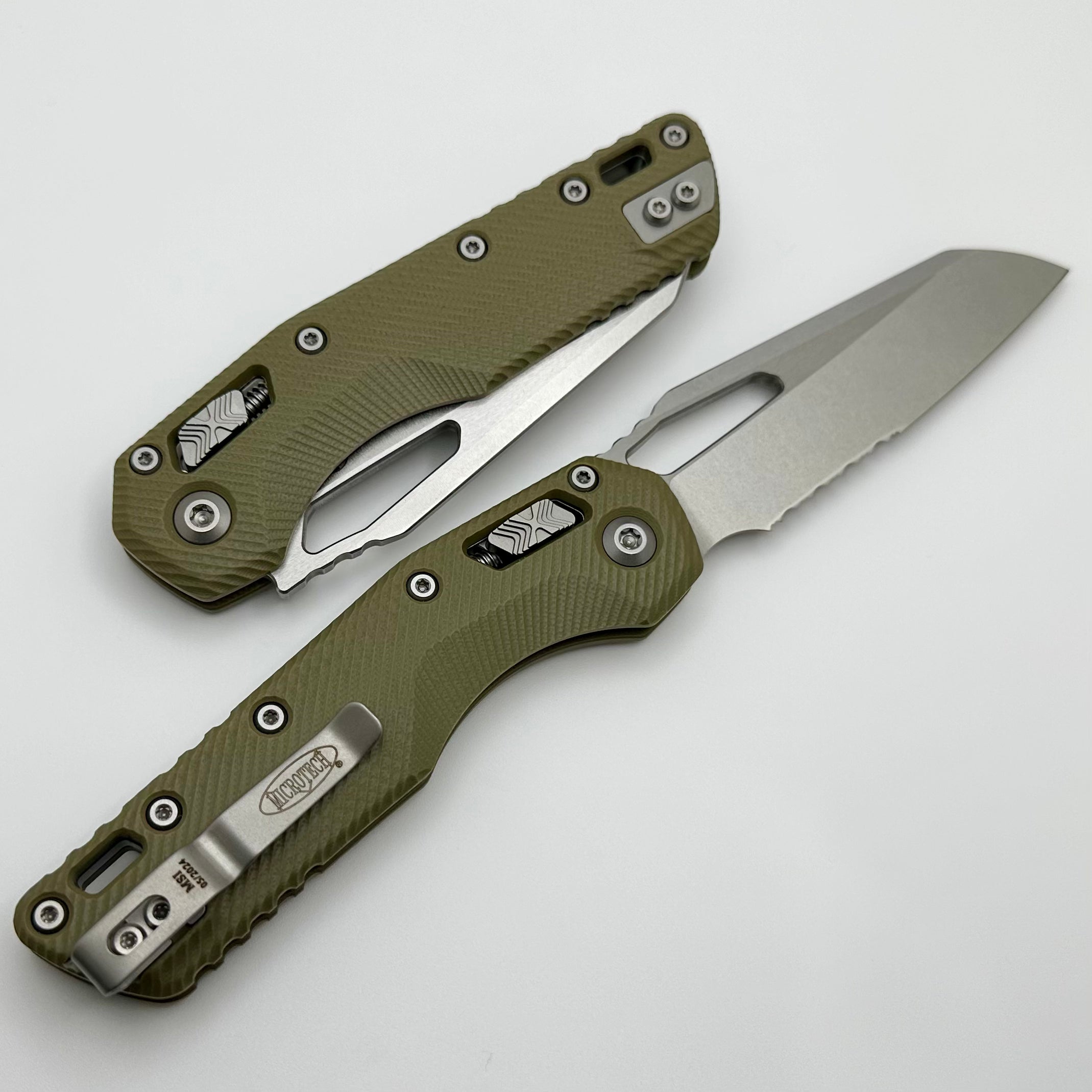 Microtech Knives MSI RAM LOK OD Green Fluted G-10 & Partial Serrated Stonewash M390MK 210-11FLGTOD