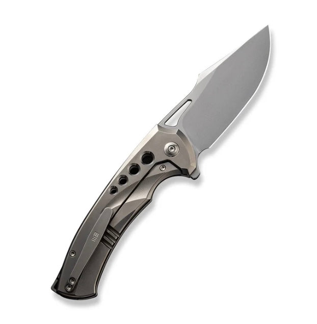 We Knife Swiftfin Polished Bead Blasted Titanium Handles w/ Satin Holes & Polished Bead Blasted 20CV WE23051-2