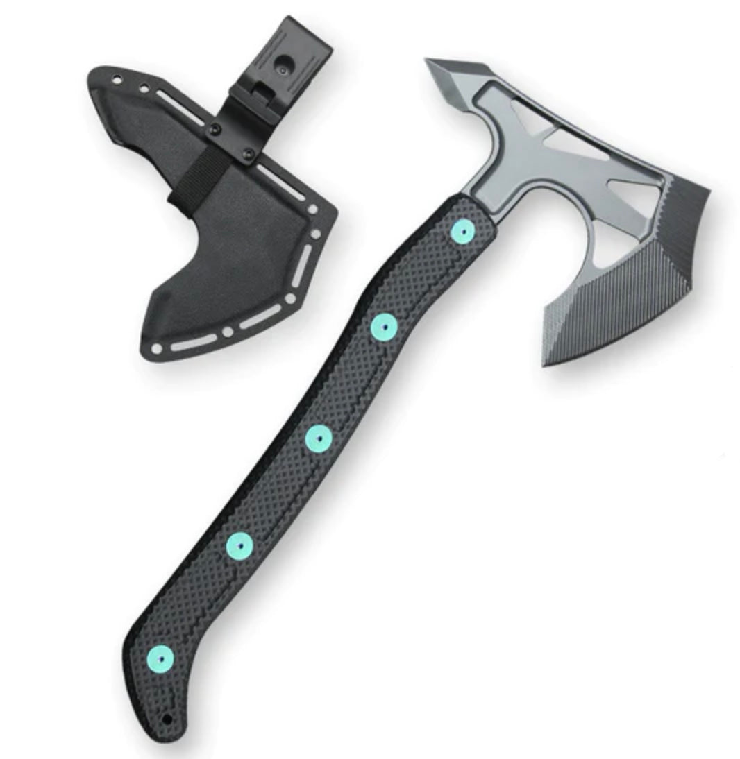 Jake Hoback Ps2 Axe Stonewash AEB-L Steel w/ Unidirectional Carbon Fiber & Green Anodized Bolts