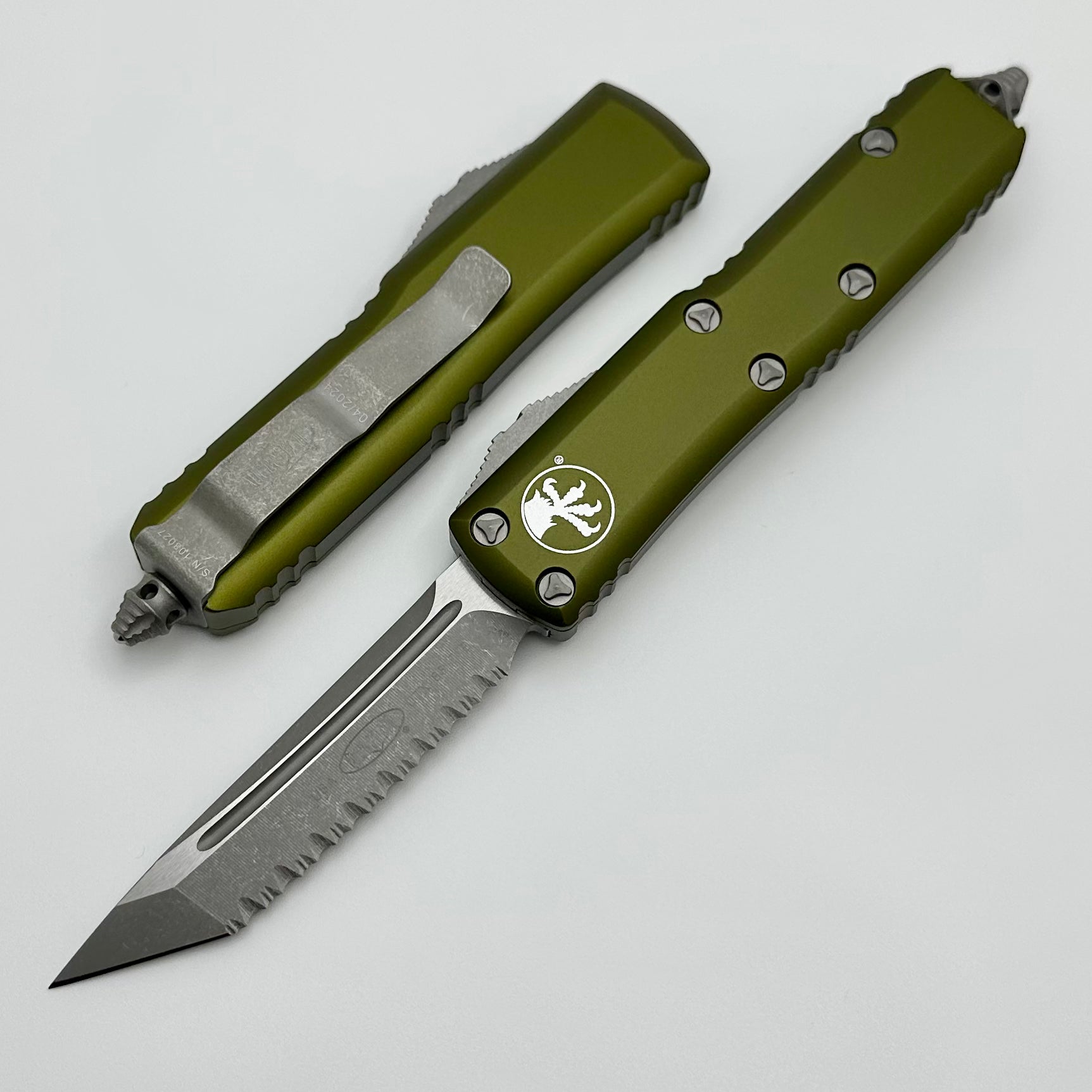 Microtech UTX-85 Tanto T/E Apocalyptic Full Serrated & OD Green 233-12APOD