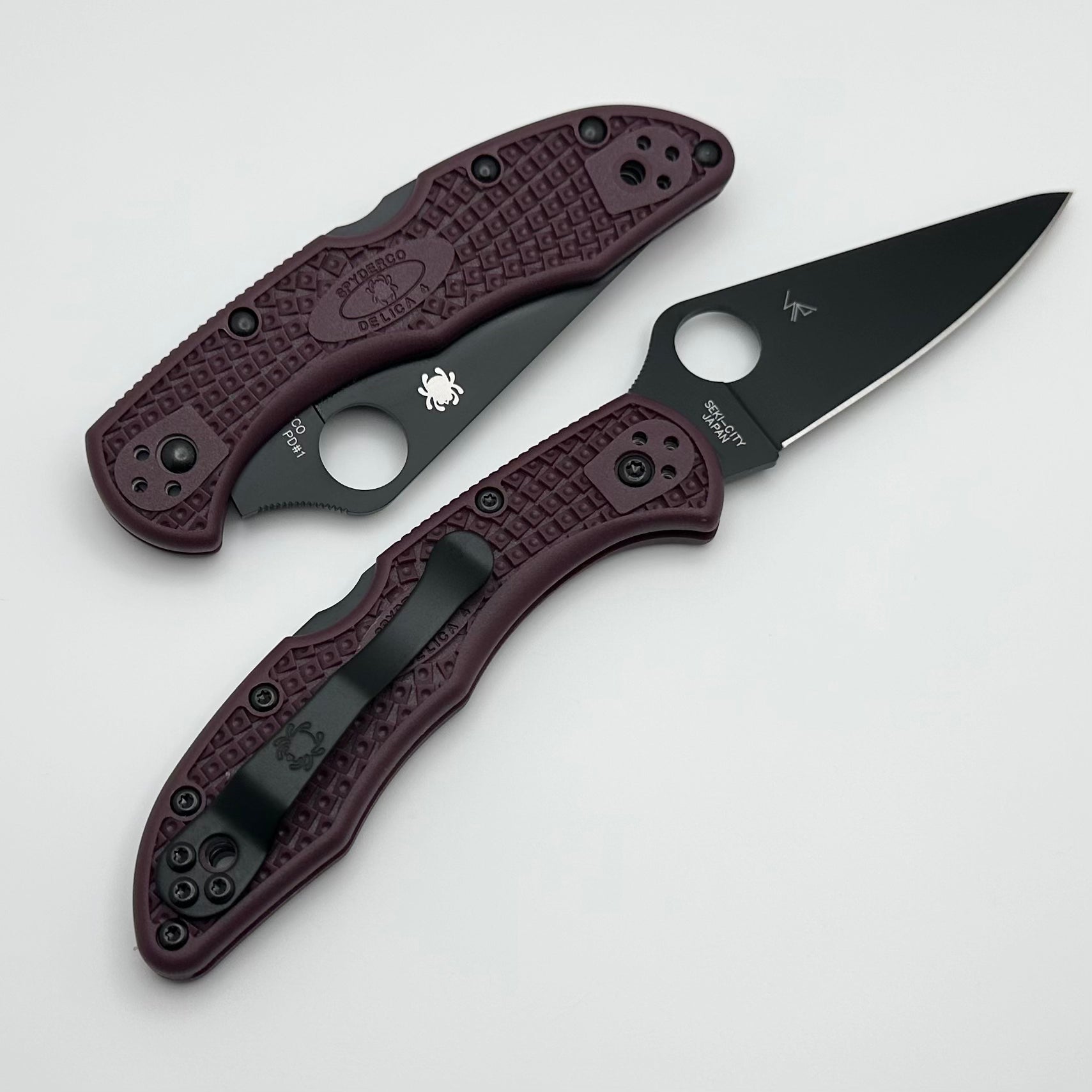 Spyderco Delica 4 Micro Melt PD#1 & Burgundy FRN Sprint Run C11BGBKP