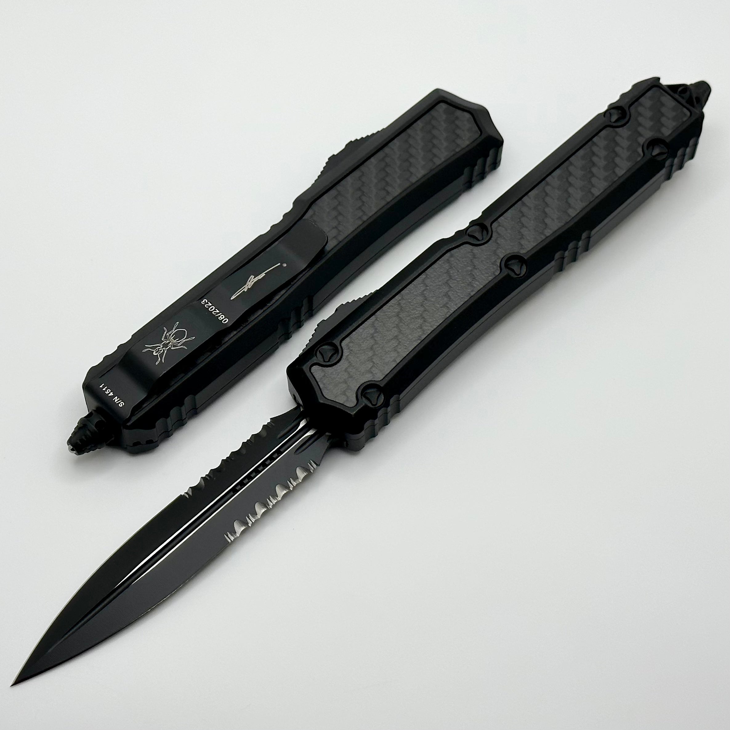 Microtech Makora Double Edge Partial Serrated Tactical w/ Carbon Fiber Inlays Signature Series 206-2TCFIS