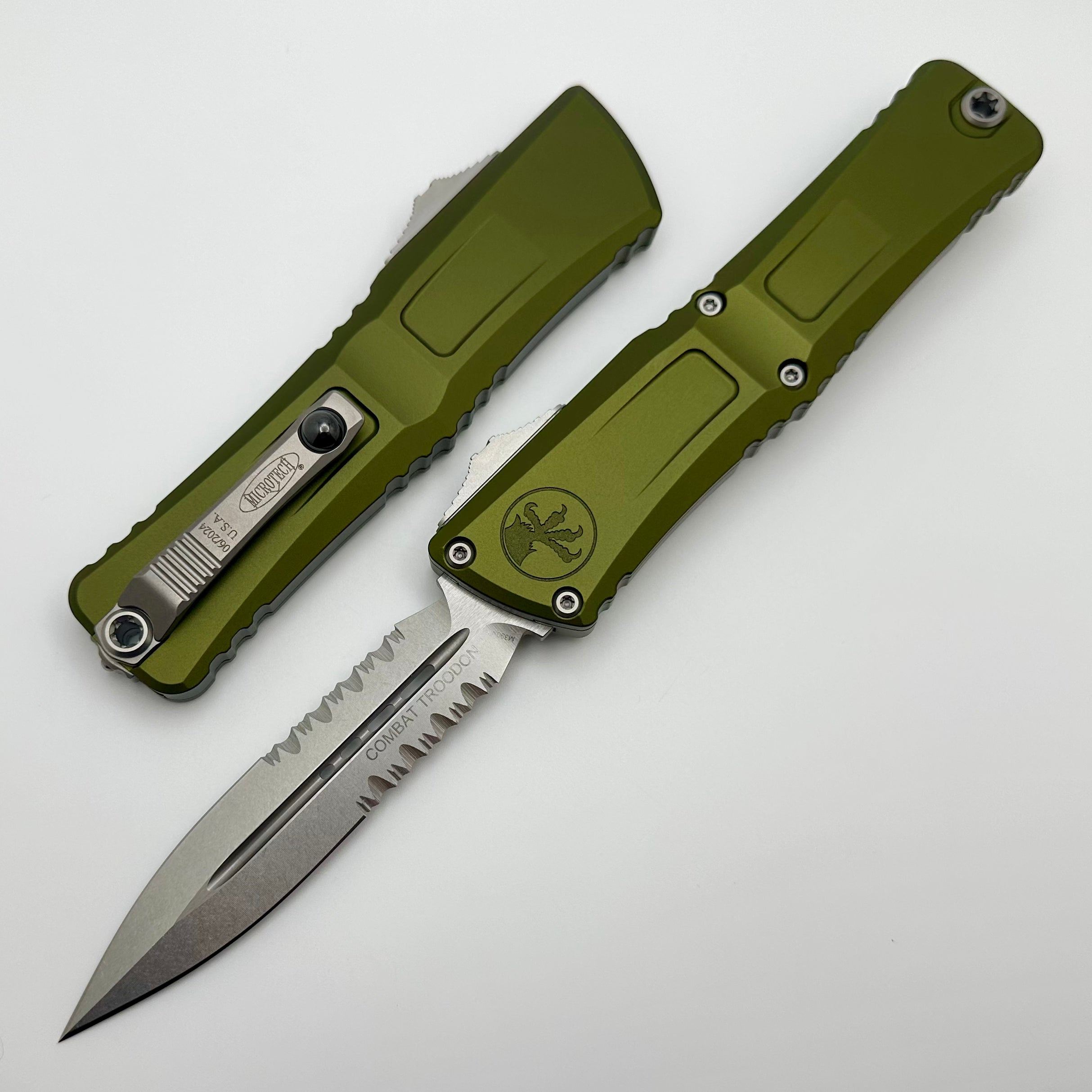 Microtech Knives Combat Troodon Gen III Stonewash D/E Partial Serrated w/ OD Green Handle 1142-11OD