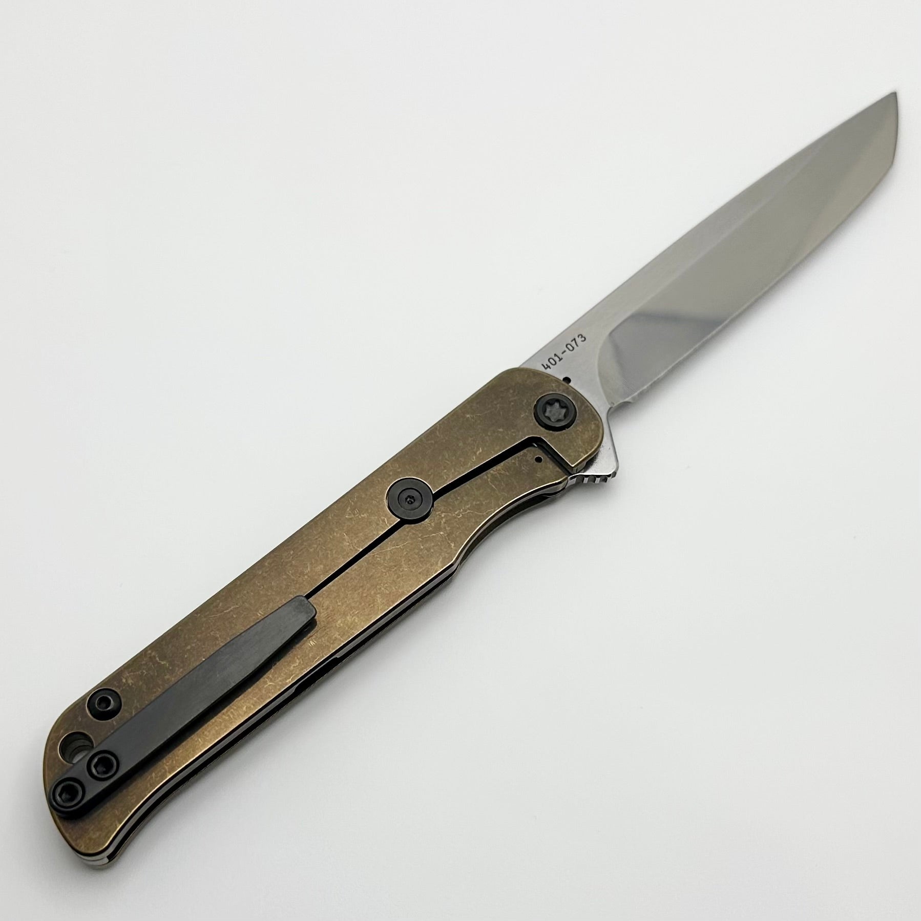 Medford T-Bone Bronze Tumbled Titanium Framelock Flipper w/ Bronze Safari Handles & Black Hardware w/ Tumbled S45VN Tanto Blade