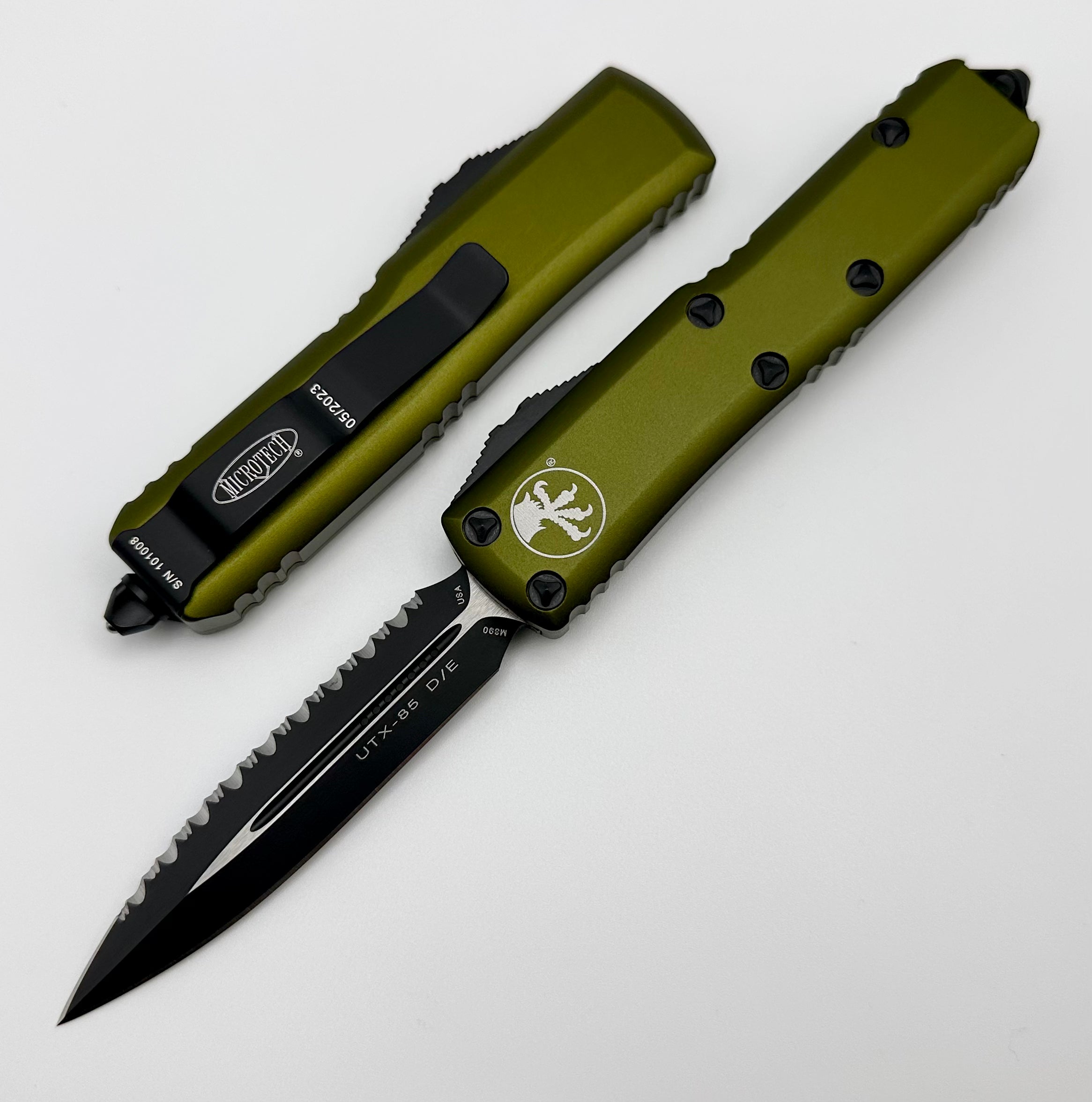 Microtech UTX-85 Double Edge Black Full Serrated & OD Green 232-3OD