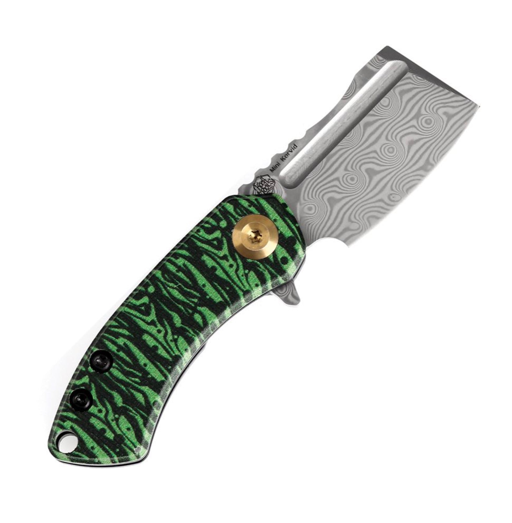 Kansept Knives Mini Korvid Jade Watermelon Peel Print G-10 & 1.45 Damascus K3030A12