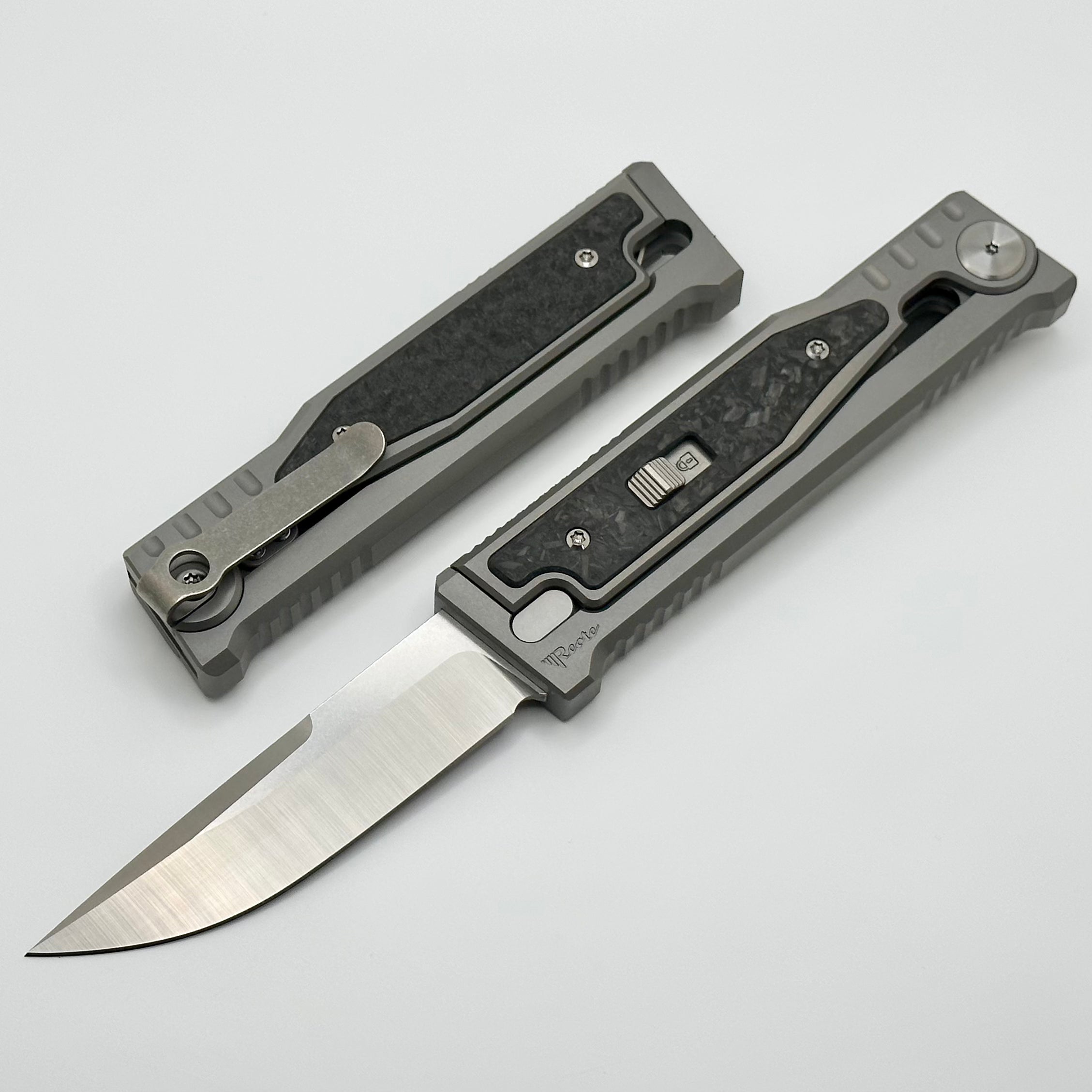 Reate EXO M Marbled Carbon Fiber & Satin Drop Point