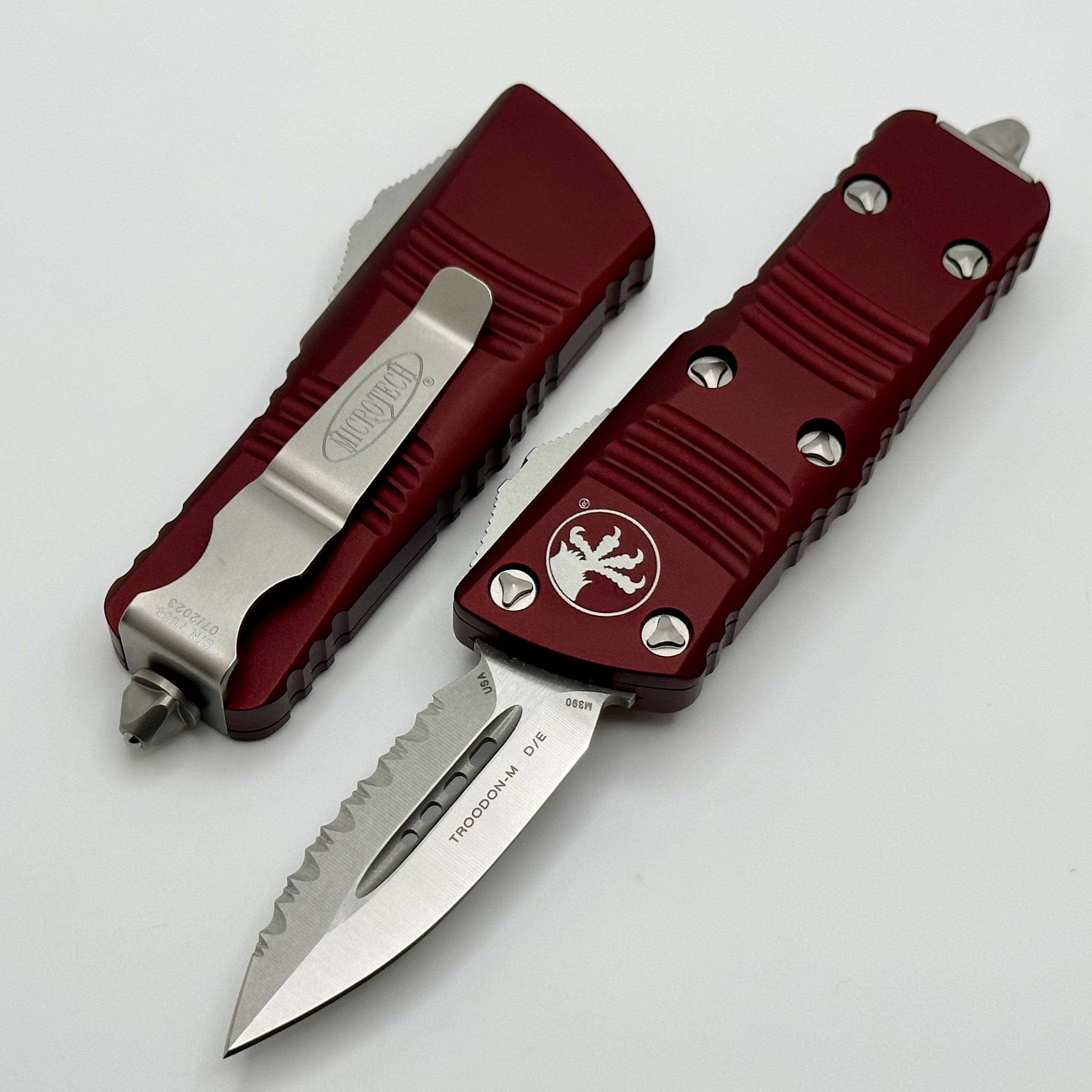 Microtech Troodon Mini Double Edge Stonewash Full Serrated & Merlot 238-12MR