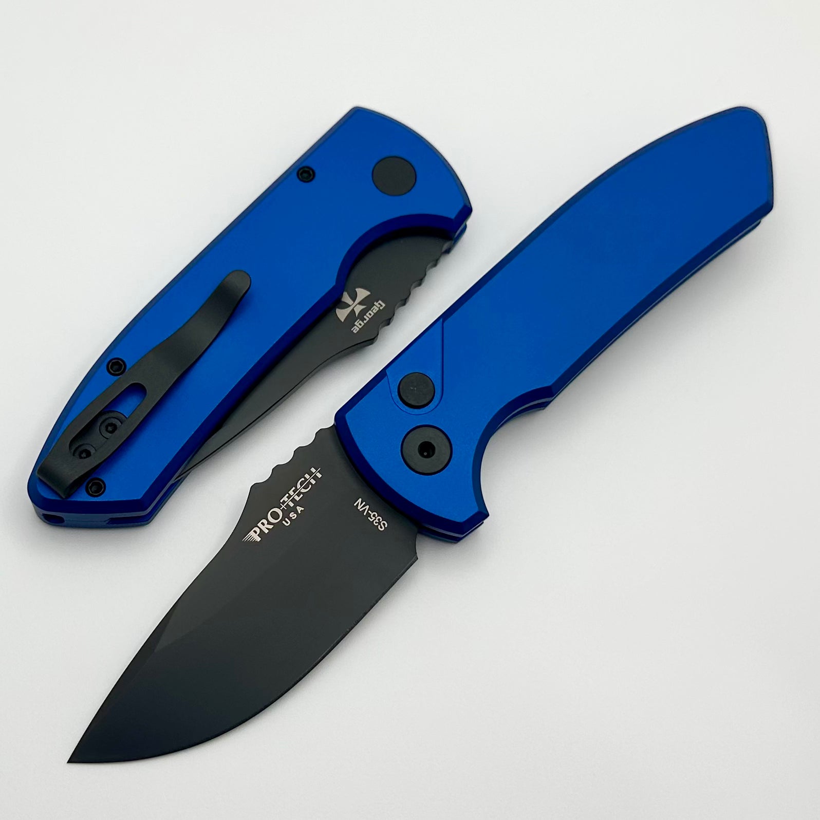 Pro-Tech SBR Short Bladed Rockeye Smooth Aluminum Blue Handle & Black S35 Blade LG403-Blue