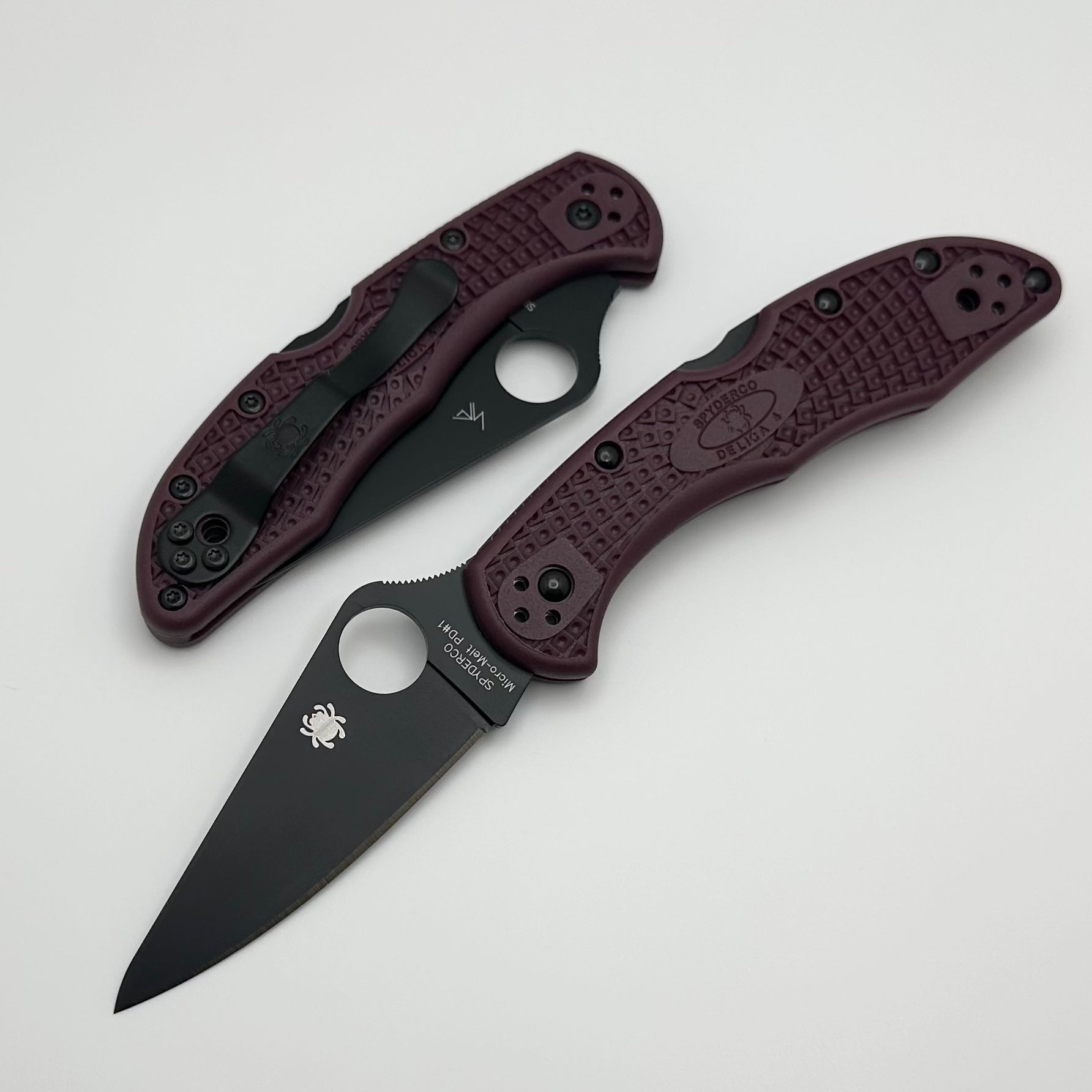 Spyderco Delica 4 Micro Melt PD#1 & Burgundy FRN Sprint Run C11BGBKP