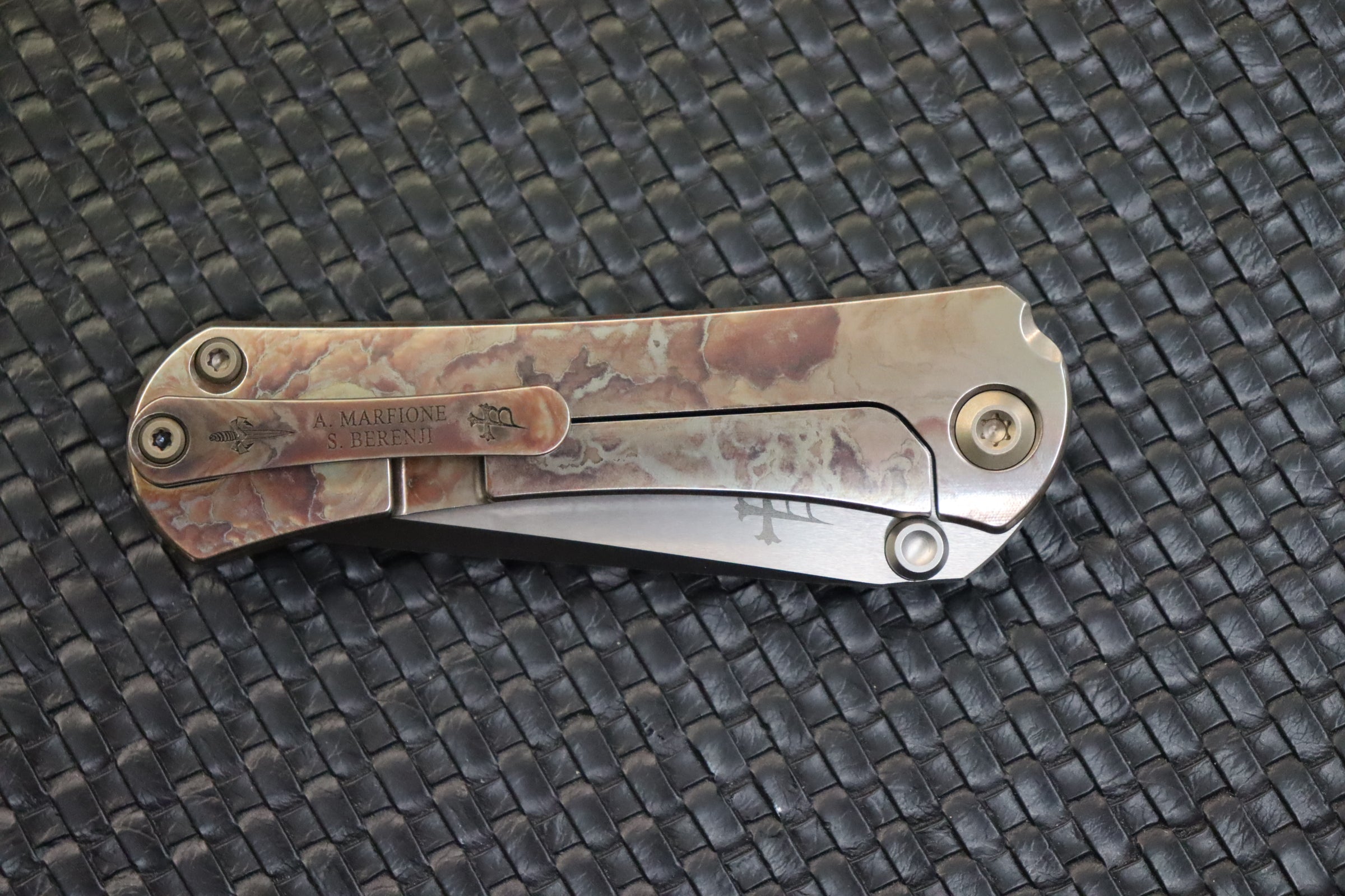 Marfione Custom Knives & Borka Blades Collaboration SBTF Diamond Finished M390 Blade & Bloodwash Scales