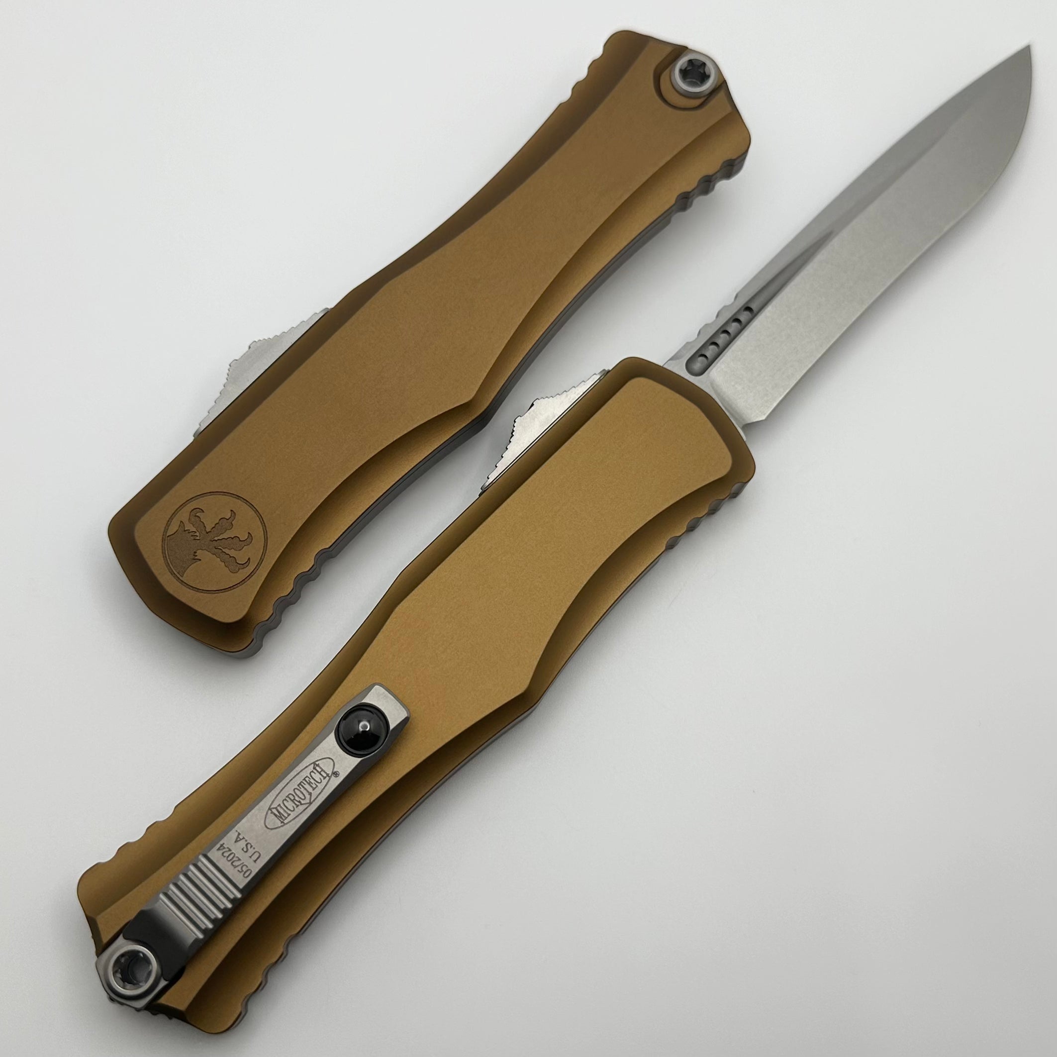 Microtech Knives Hera II Stonewash Recurve w/ Tan Handle 1705-10TA