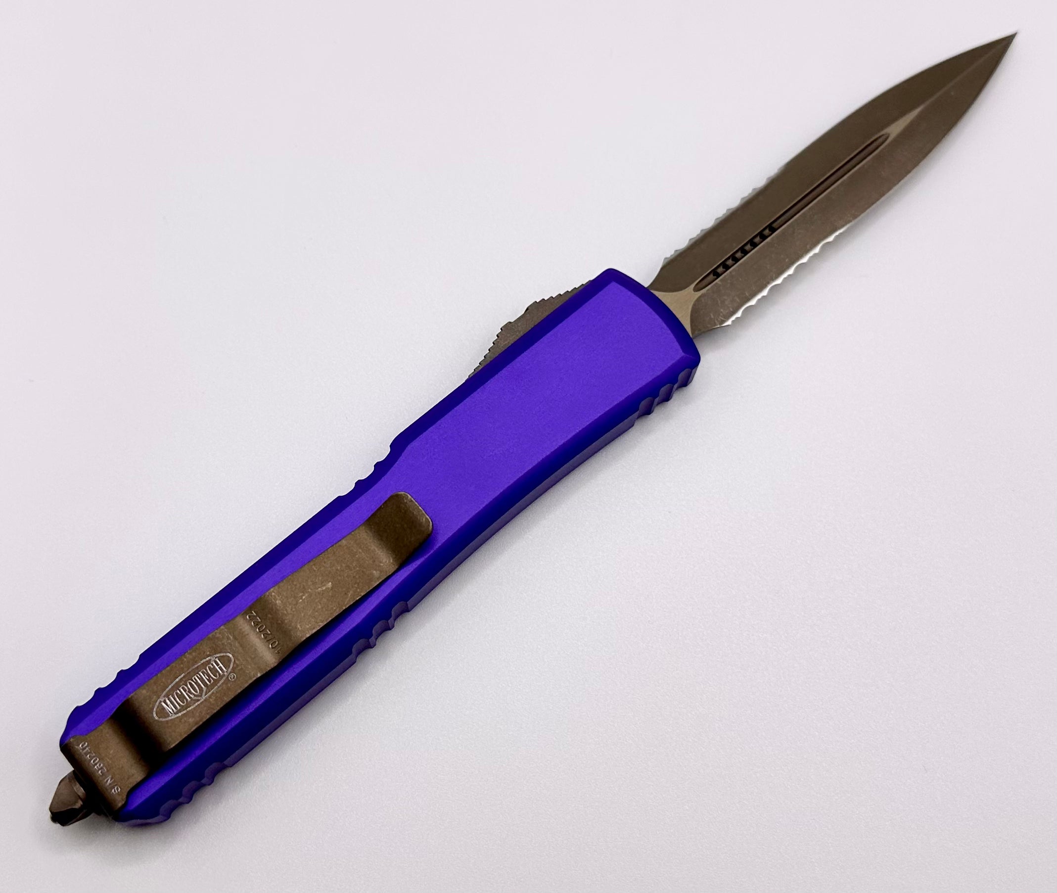 Microtech Ultratech w/ Double Edge Partial Serrated Bronze Apocalyptic & Purple 122-14APPU