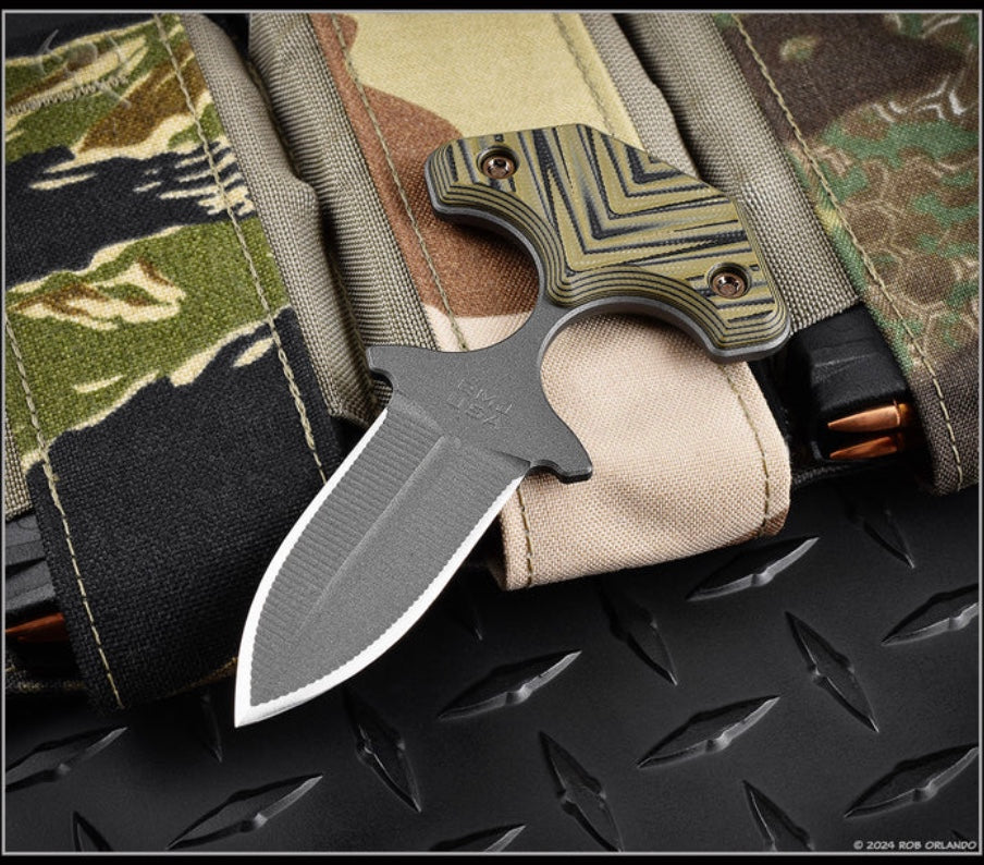 RMJ BUB Back Up Blade Dirty Olive G-10 & Nitro V Fixed Blade