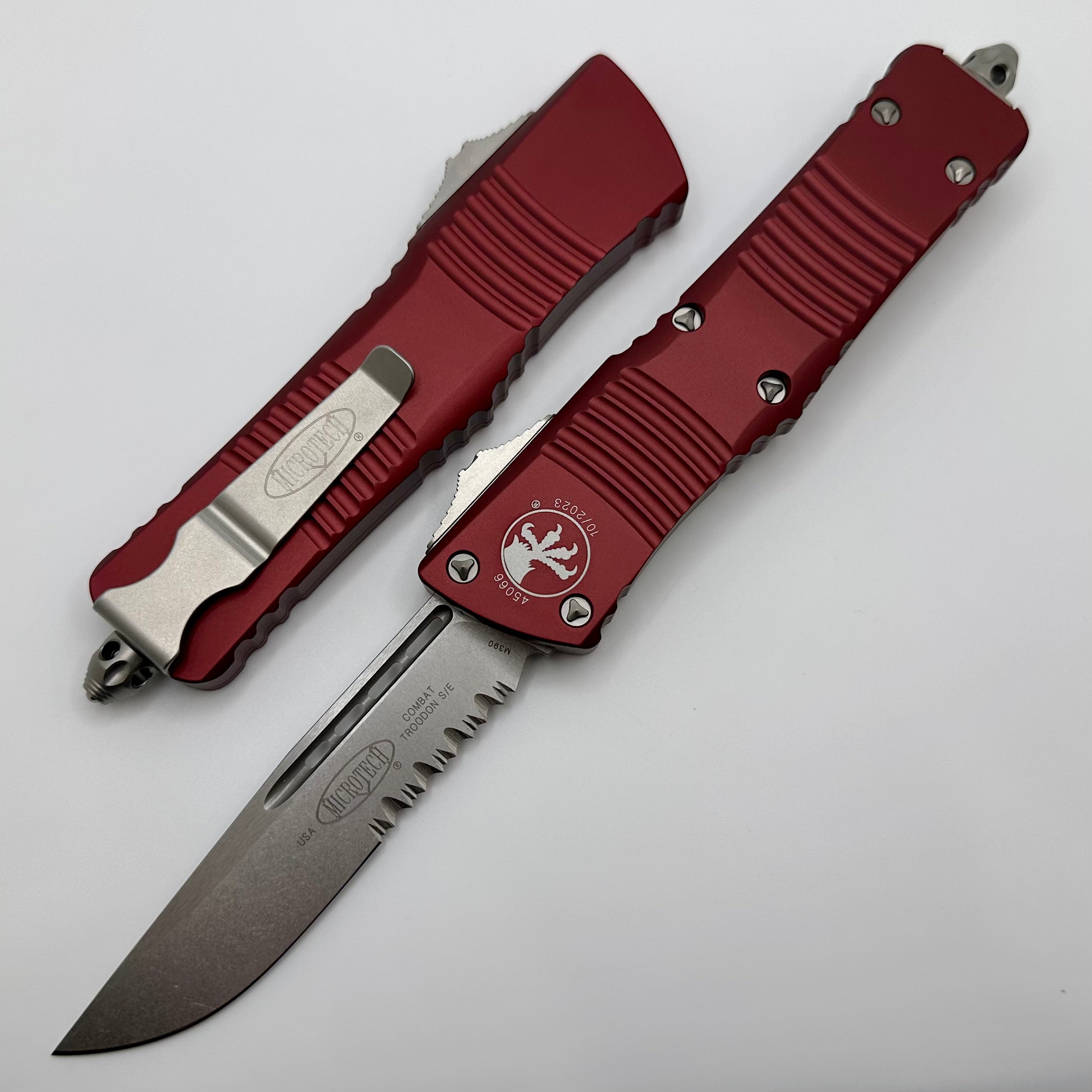 Microtech Combat Troodon Single Edge Stonewash Partial Serrated & Merlot 143-11MR