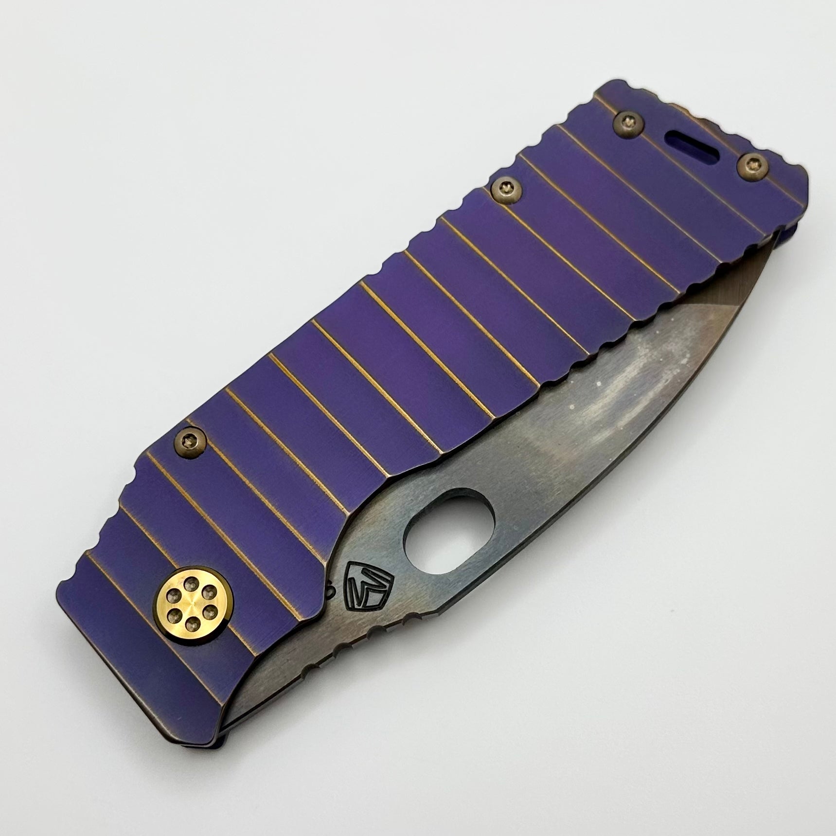 Medford TFF-1 S35VN Vulcan & Violet/Bronze Gator Belly Sculpted Handles w/ Bronze Hardware/Clip