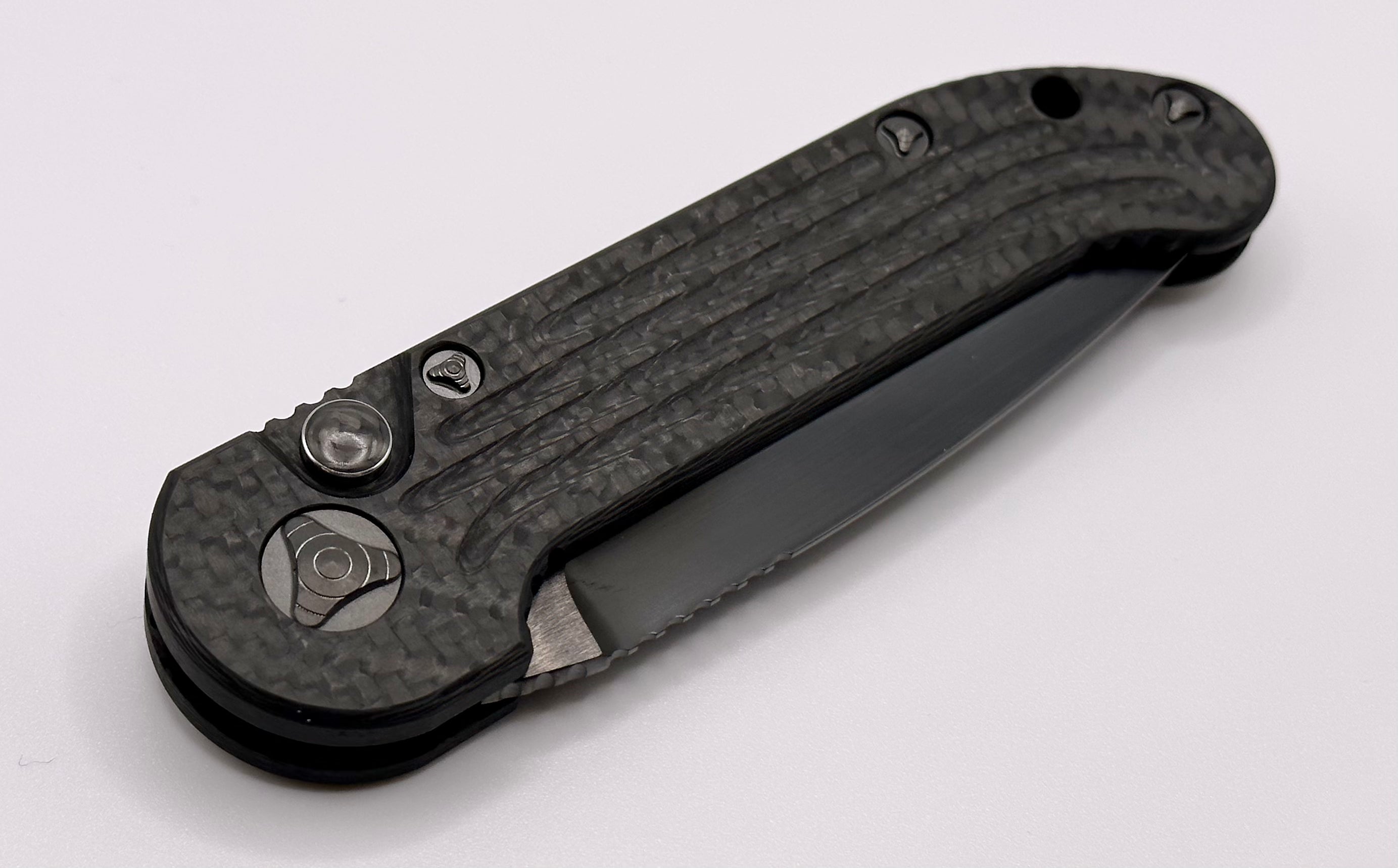 Marfione Custom Knives LUDT DLC Hand Satin w/ Carbon Fiber & DLC Ringed Hardware