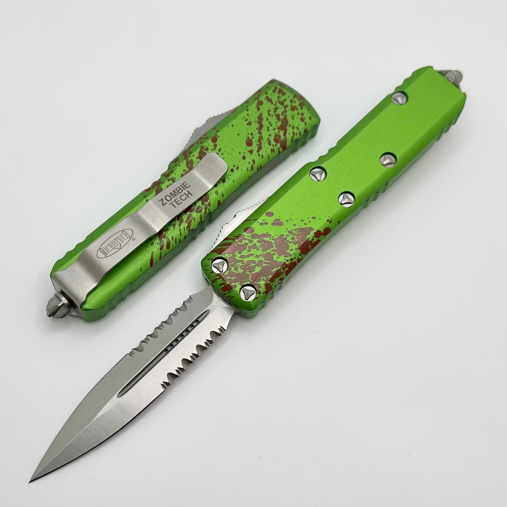 Microtech UTX-85 Zombie Tech Double Edge Stonewash Partial Serrated Signature Series 232-11Z