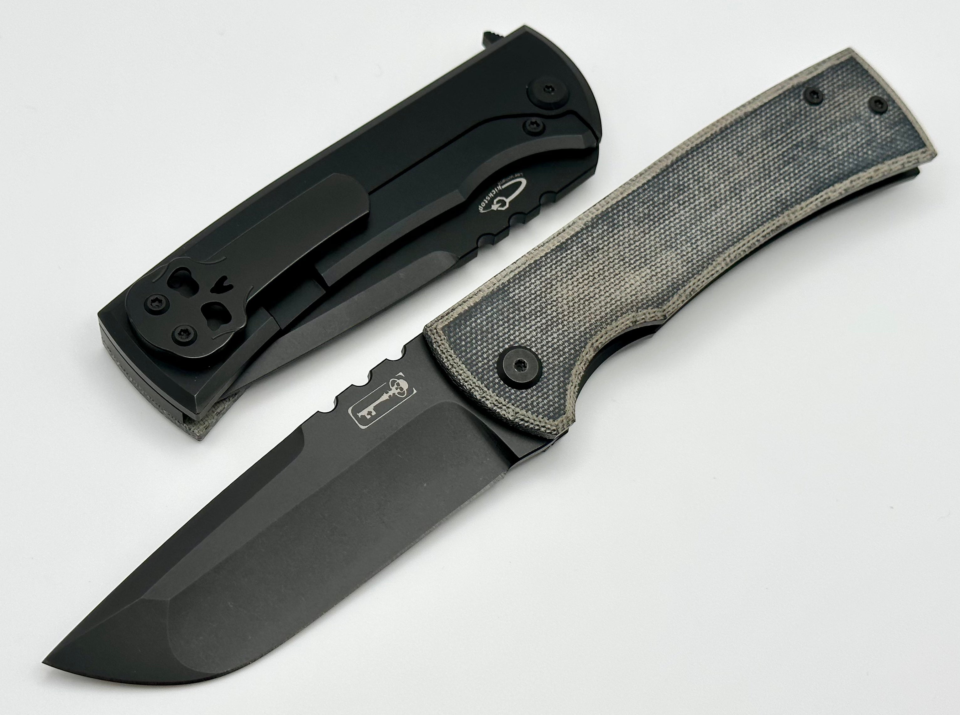 Chaves Knives Redencion 229 Kickstop PVD & Blue Denim Micarta Exclusive w/ M390 PVD Drop Point