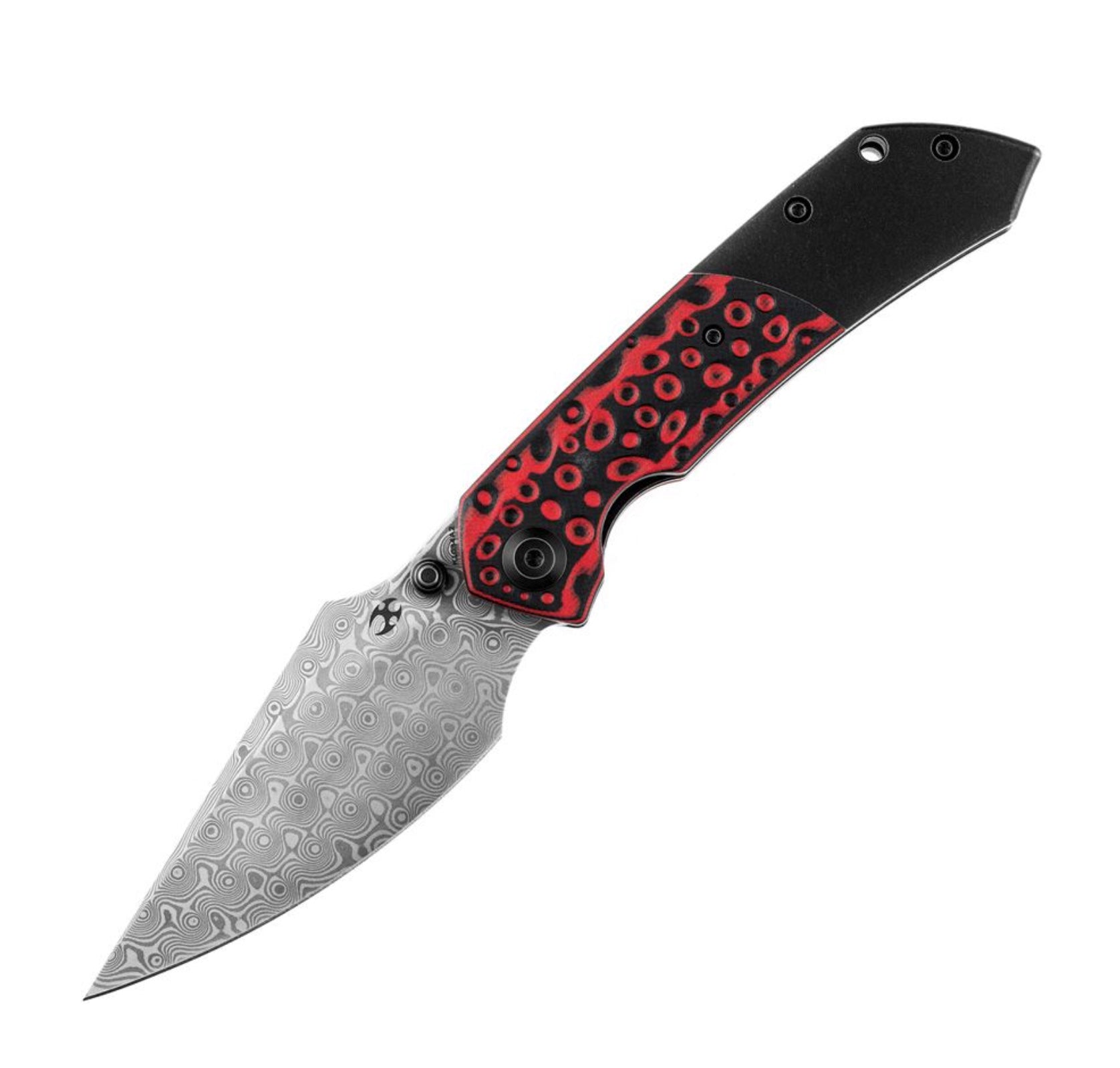 Kansept Knives Fenrir Red Swirl G-10/Titanium & Damascus K1034A2