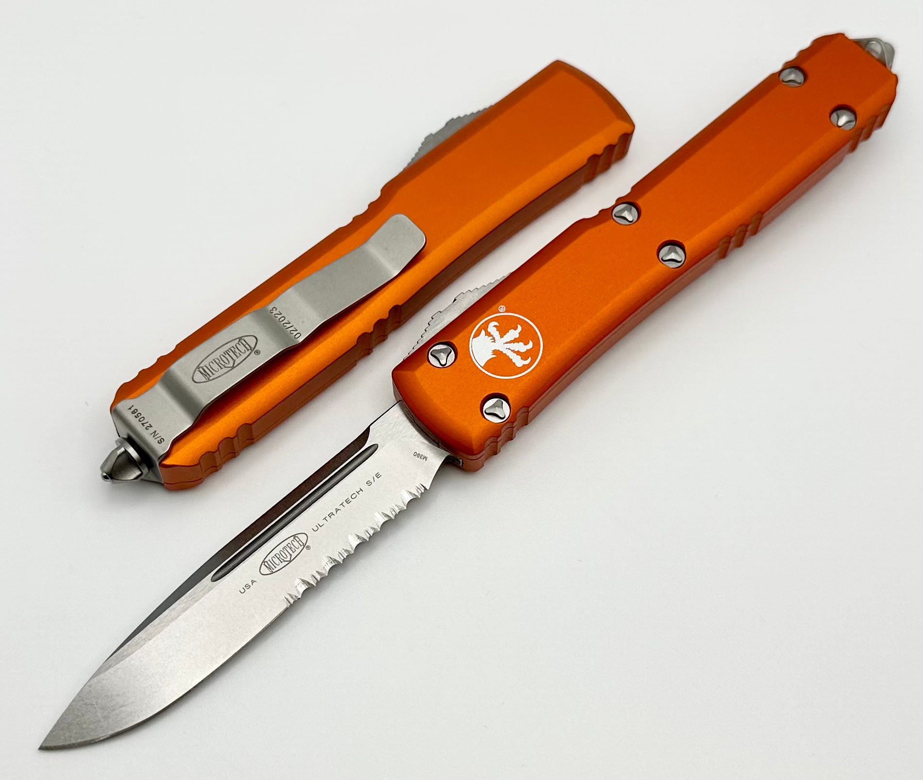 Microtech Ultratech Orange & Single Edge Stonewash Partial Serrated 121-11OR