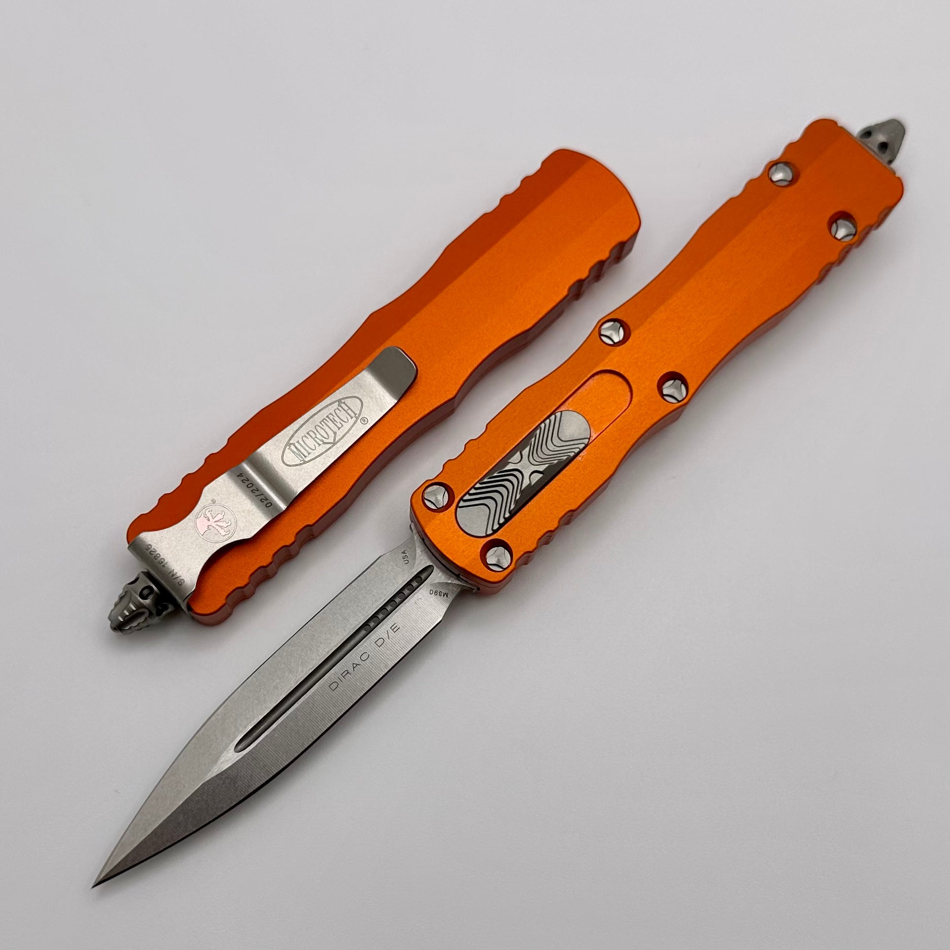 Microtech Dirac Double Edge Stonewash Standard & Orange 225-10OR