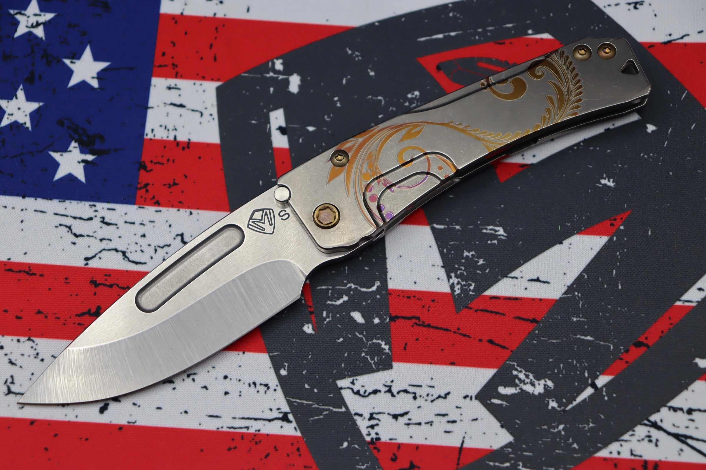 Medford Knife Slim Midi Tumbled Drop Point S35 w/ Filigree Handles & Bronze Hardware/Clip