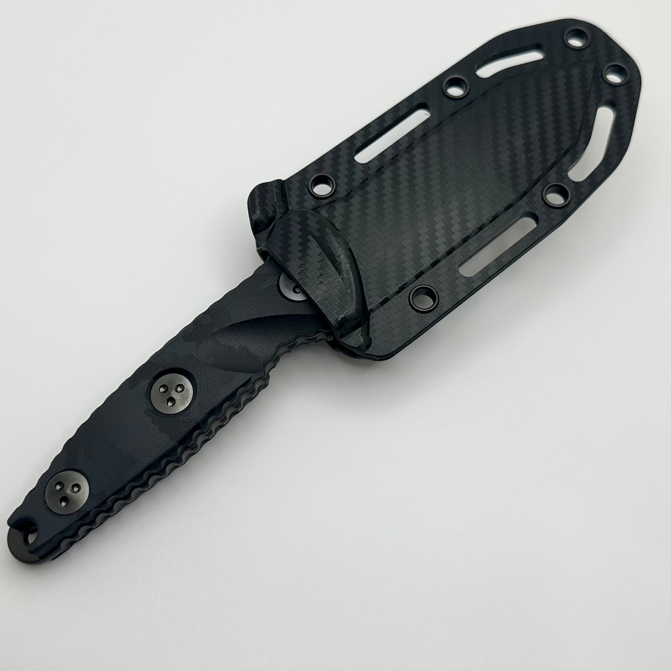 Microtech Socom Alpha Mini Tanto Black DLC & Urban Camo Handles Signature Series 114M-1DLCTUCS