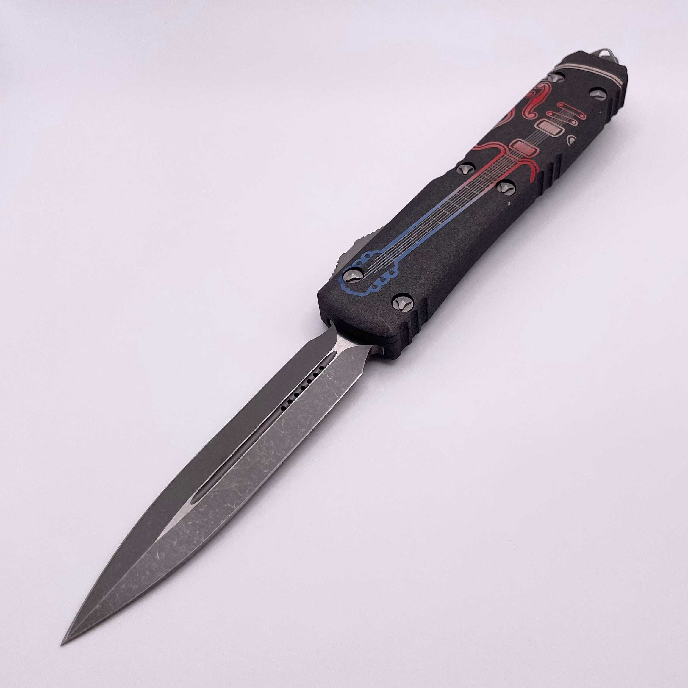 PRE OWNED Microtech Ultratech NCKS 2023 Red, White & Blue Double Edge Apocalyptic Standard 122-10APNCKS