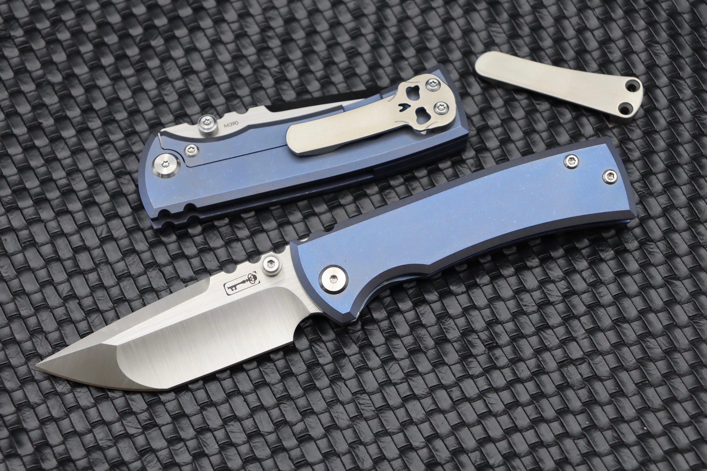 Chaves Knives Redencion Street Tanto Blue Exclusive with Orange Peel Clip