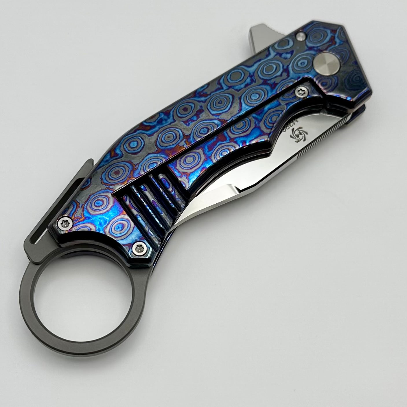 Mechforce Knives Jon Graham Collab Ringed Rhino Flipper Polished M390 w/ Zircuti Handles