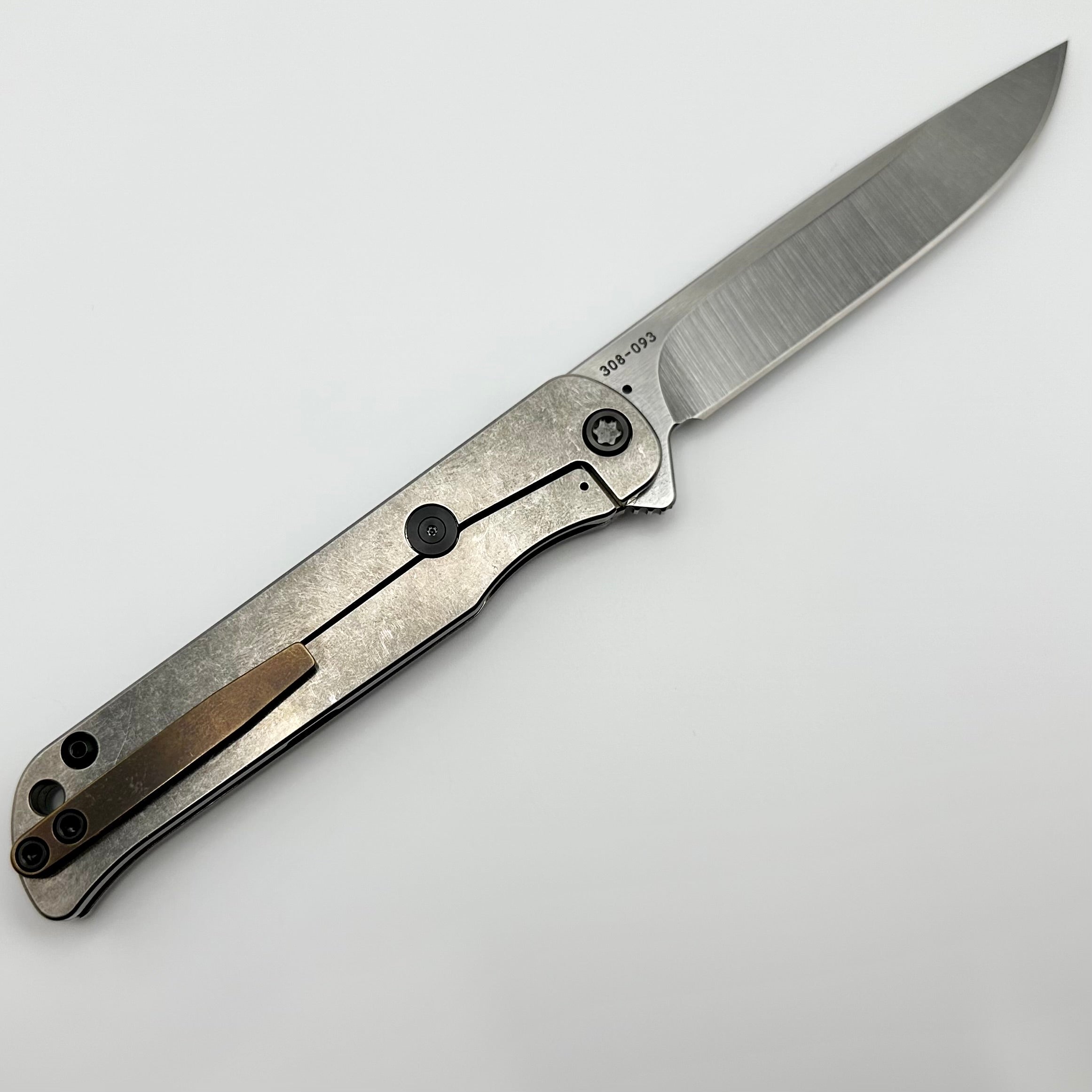 Medford T-Bone Tumbled Titanium Framelock Flipper w/ Tortoise Shell Inlay & PVD Hardware w/ Tumbled S45VN Blade