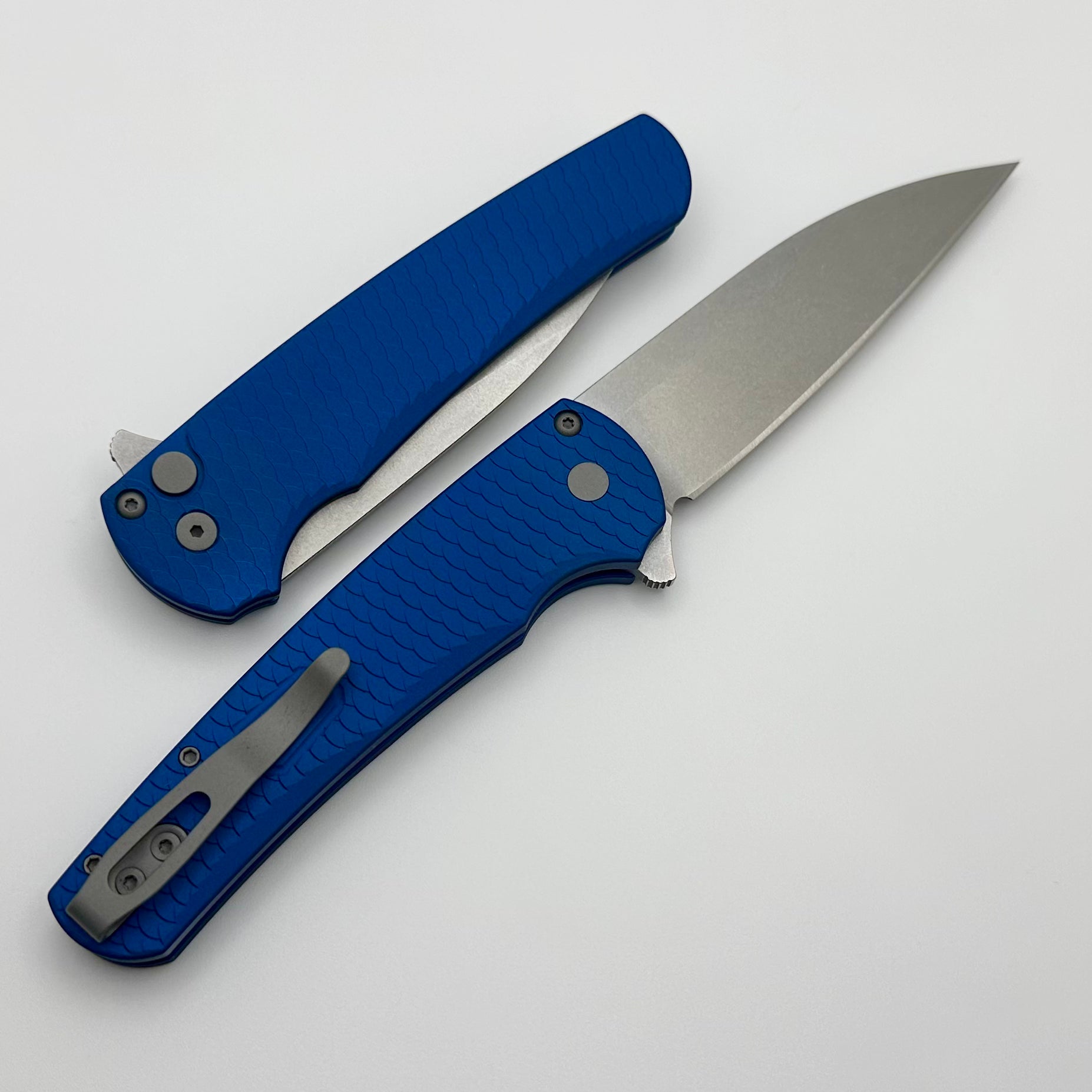 Pro-Tech Malibu Dragon Scale Blue Handle & Stonewash MagnaCut Wharncliffe Blade 5335-BLUE