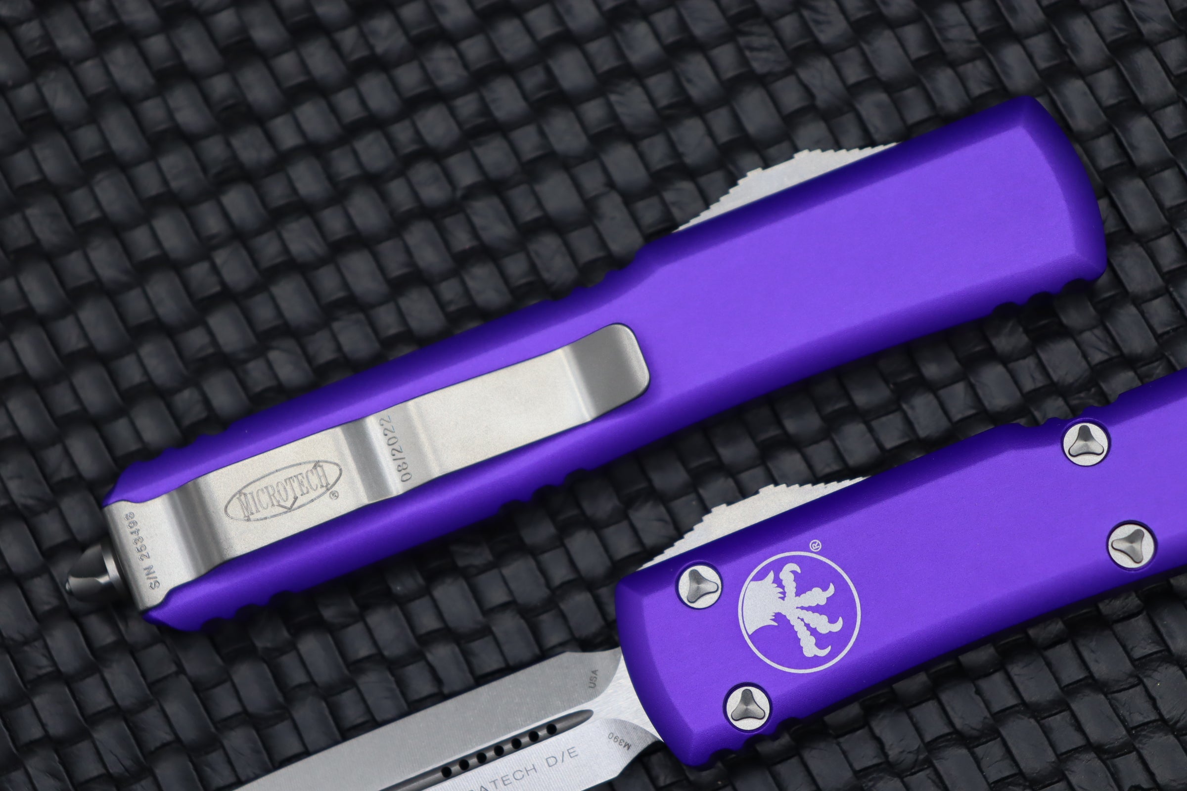 Microtech Ultratech D/E Double Edge Stonewash Standard & Purple 122-10PU