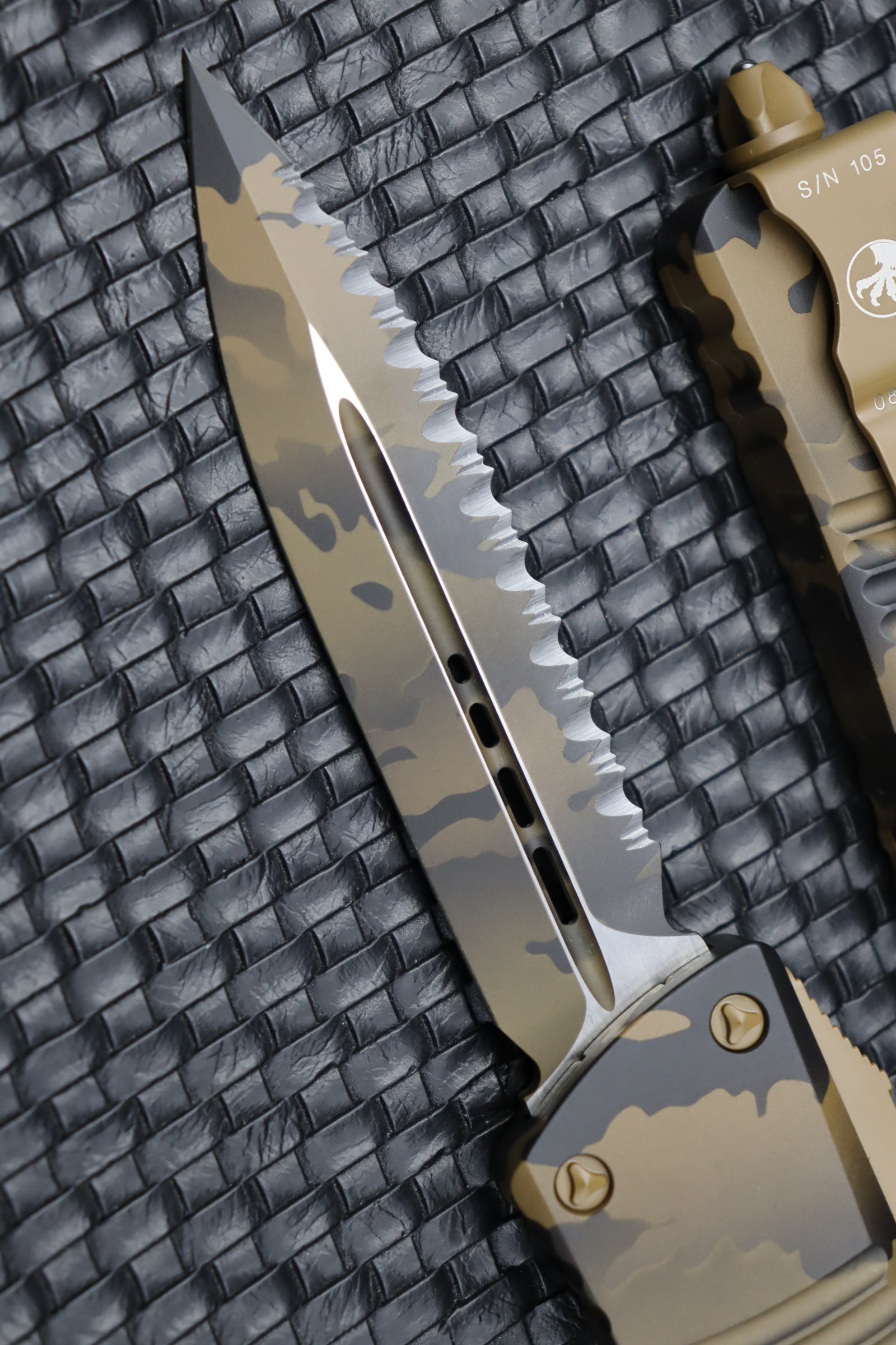 Microtech Combat Troodon Coyote Camo w/ Double Edge Full Serrated Camo  142-3CCS