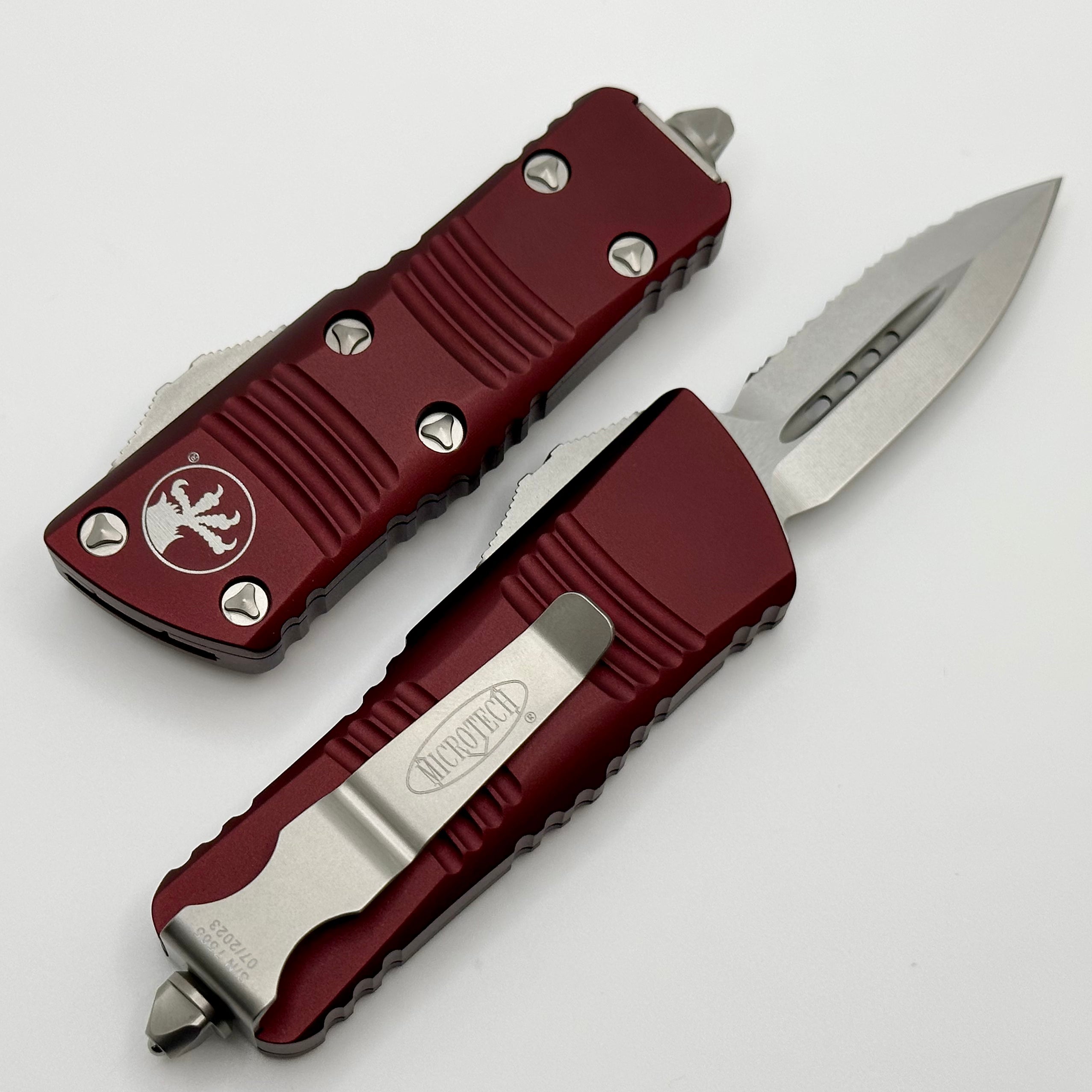 Microtech Troodon Mini Double Edge Stonewash Full Serrated & Merlot 238-12MR