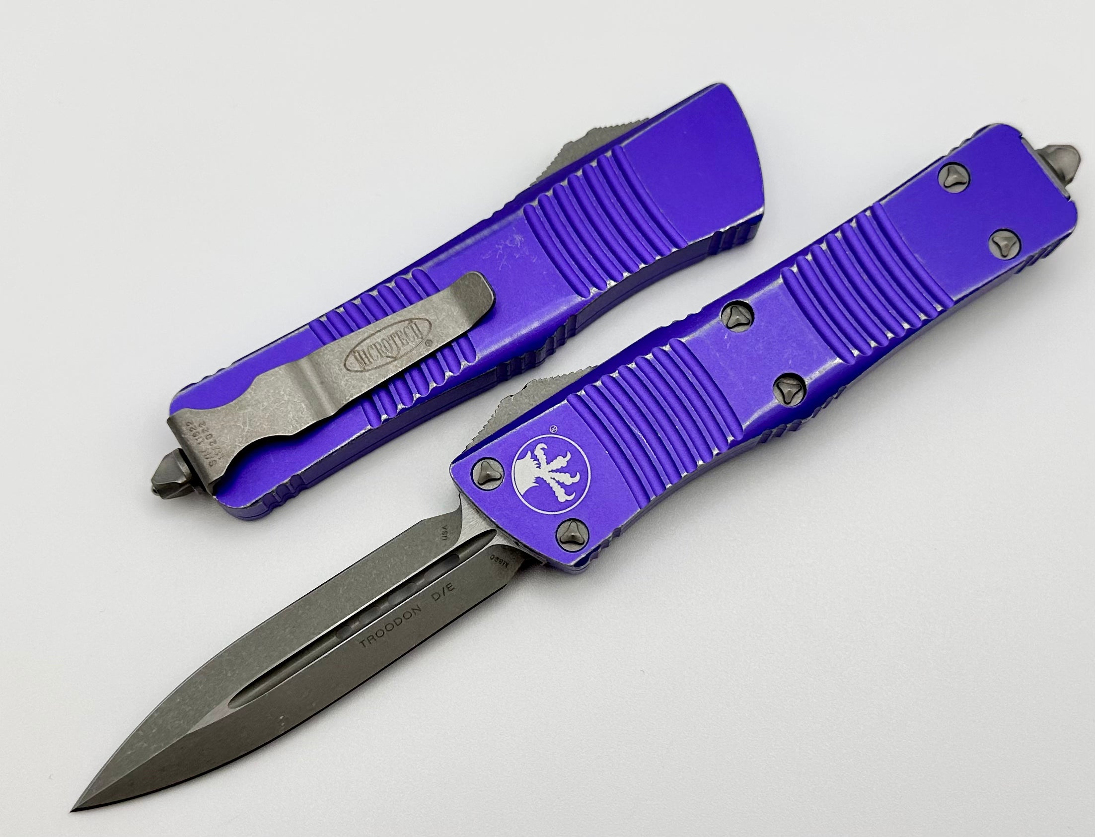 Microtech Troodon Double Edge Standard & Distressed Purple 138-10DPU